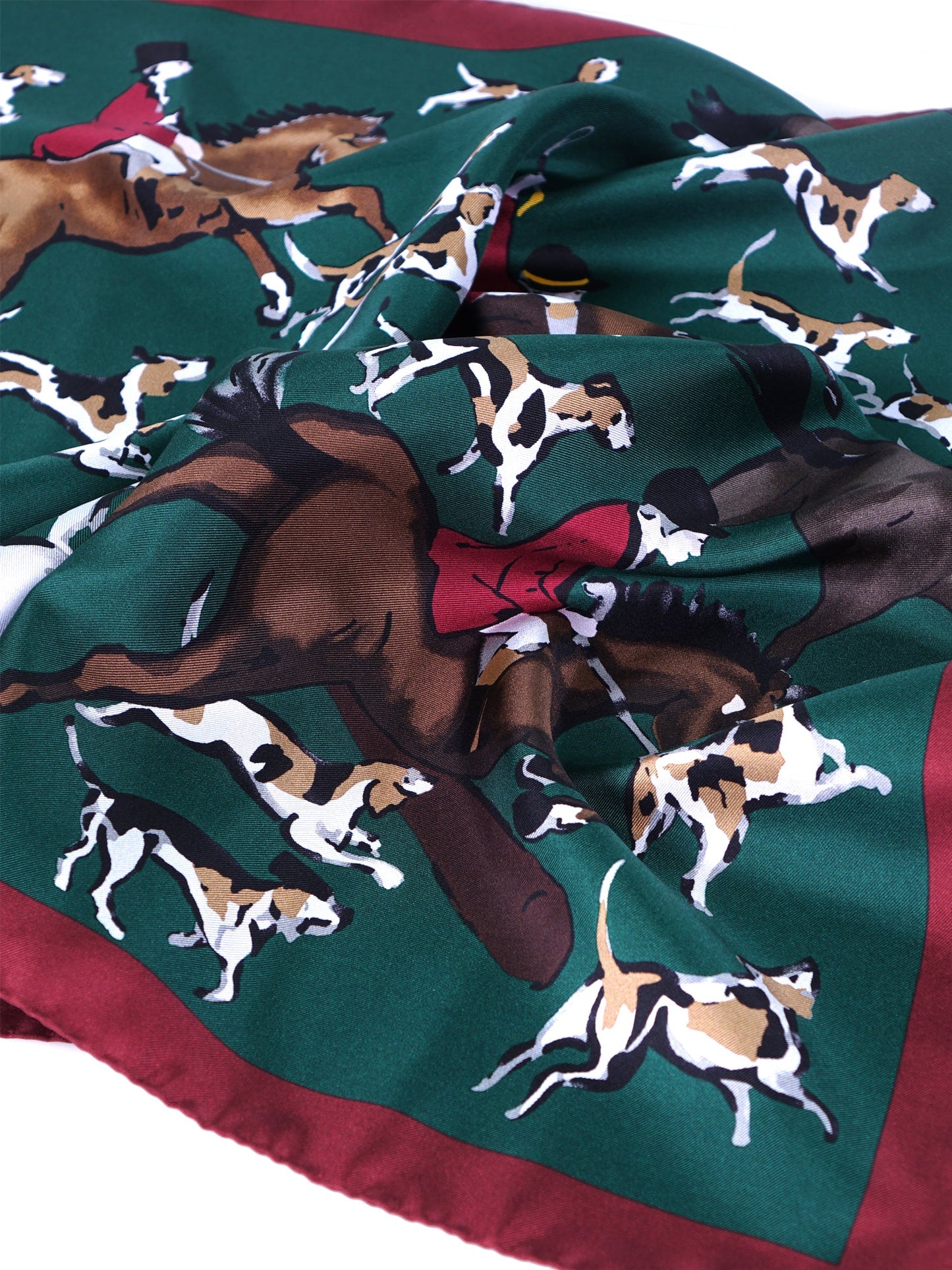 Green scarf 70x70cm in printed silk HORSES