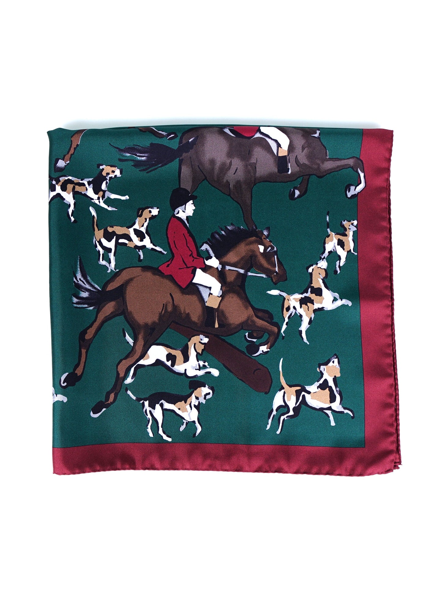Green scarf 70x70cm in printed silk HORSES