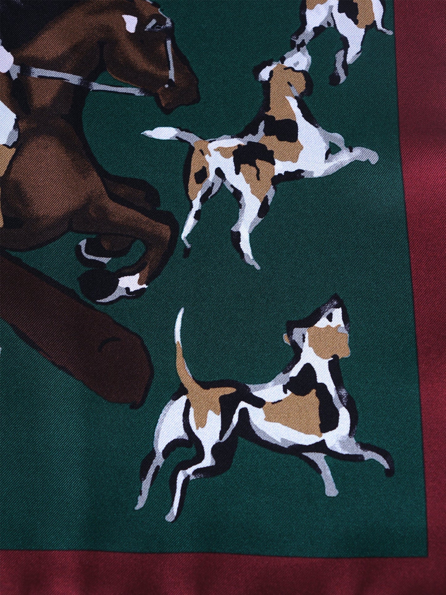 Green scarf 70x70cm in printed silk HORSES