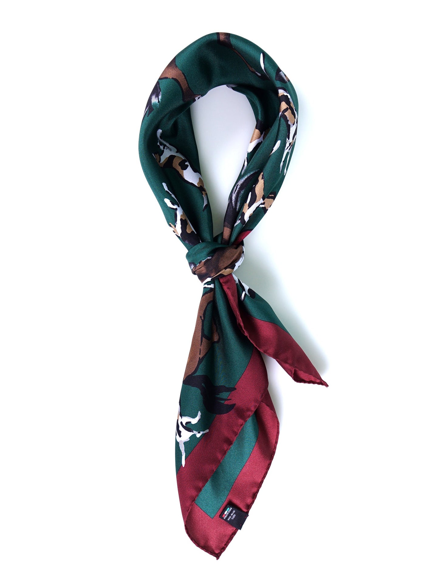 Green scarf 70x70cm in printed silk HORSES