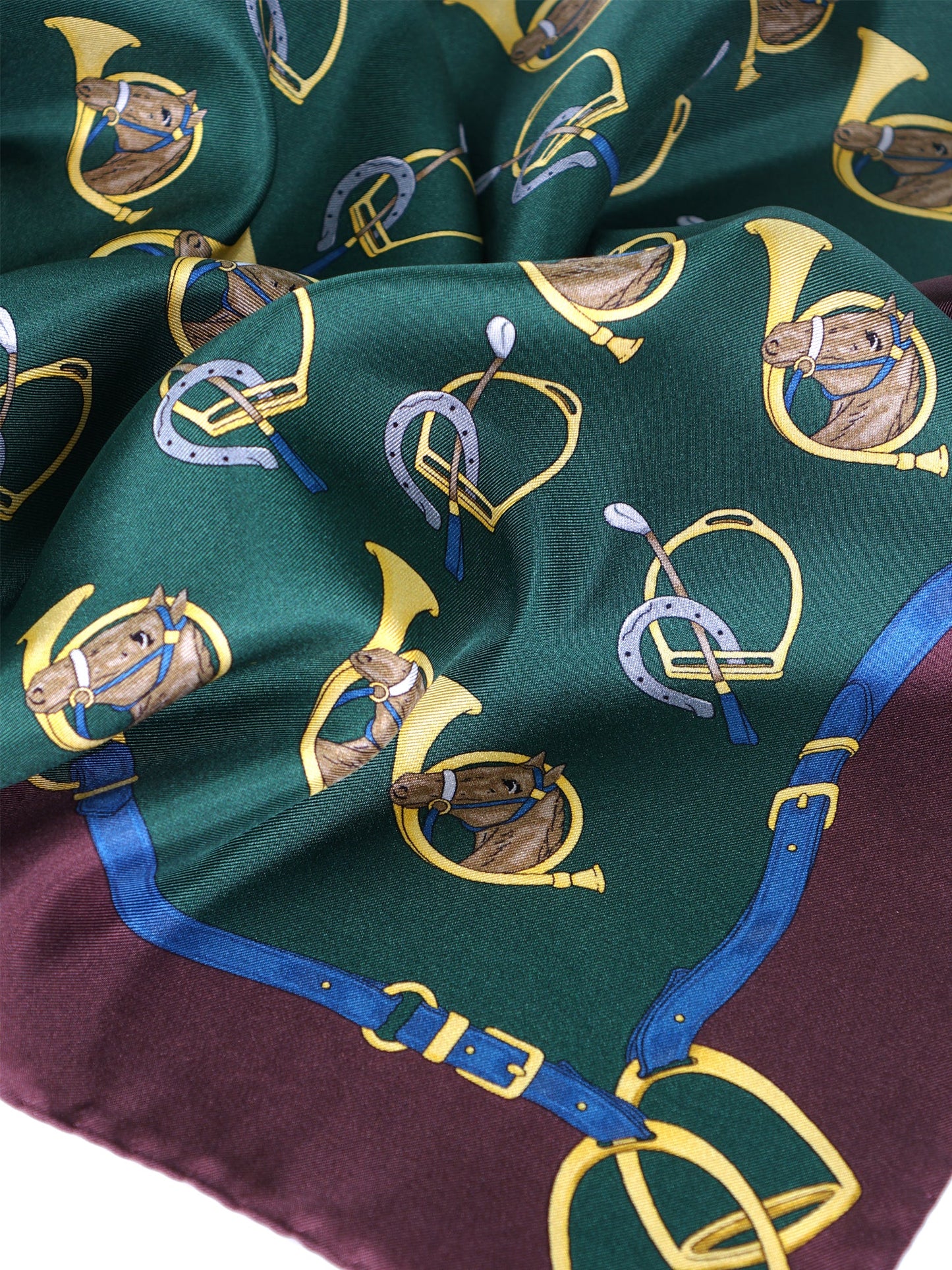 Green 70x70cm Printed Silk Scarf TRUMPETS