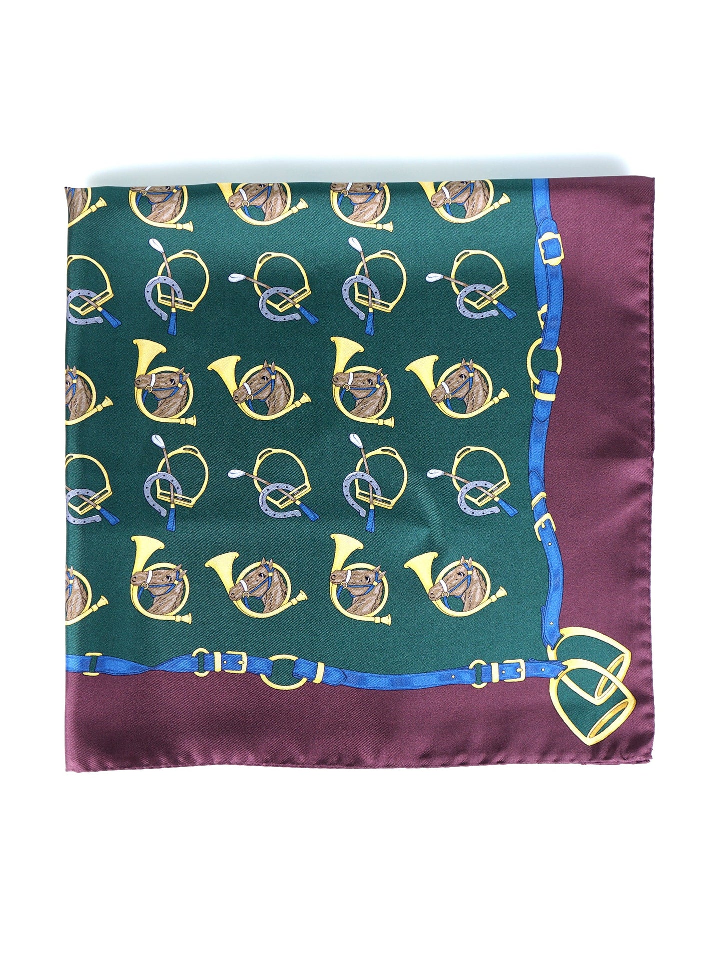 Green 70x70cm Printed Silk Scarf TRUMPETS