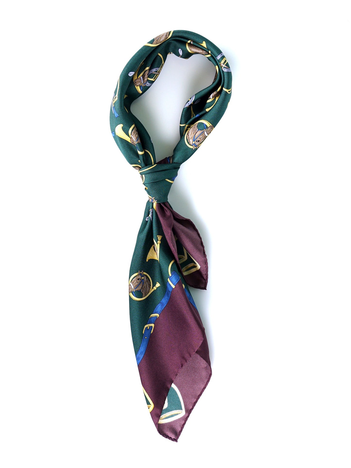 Green 70x70cm Printed Silk Scarf TRUMPETS
