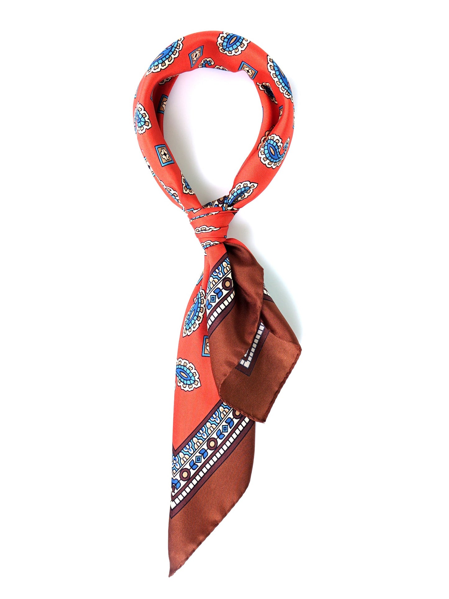 Orange Scarf 70x70cm in Printed Silk FALENA