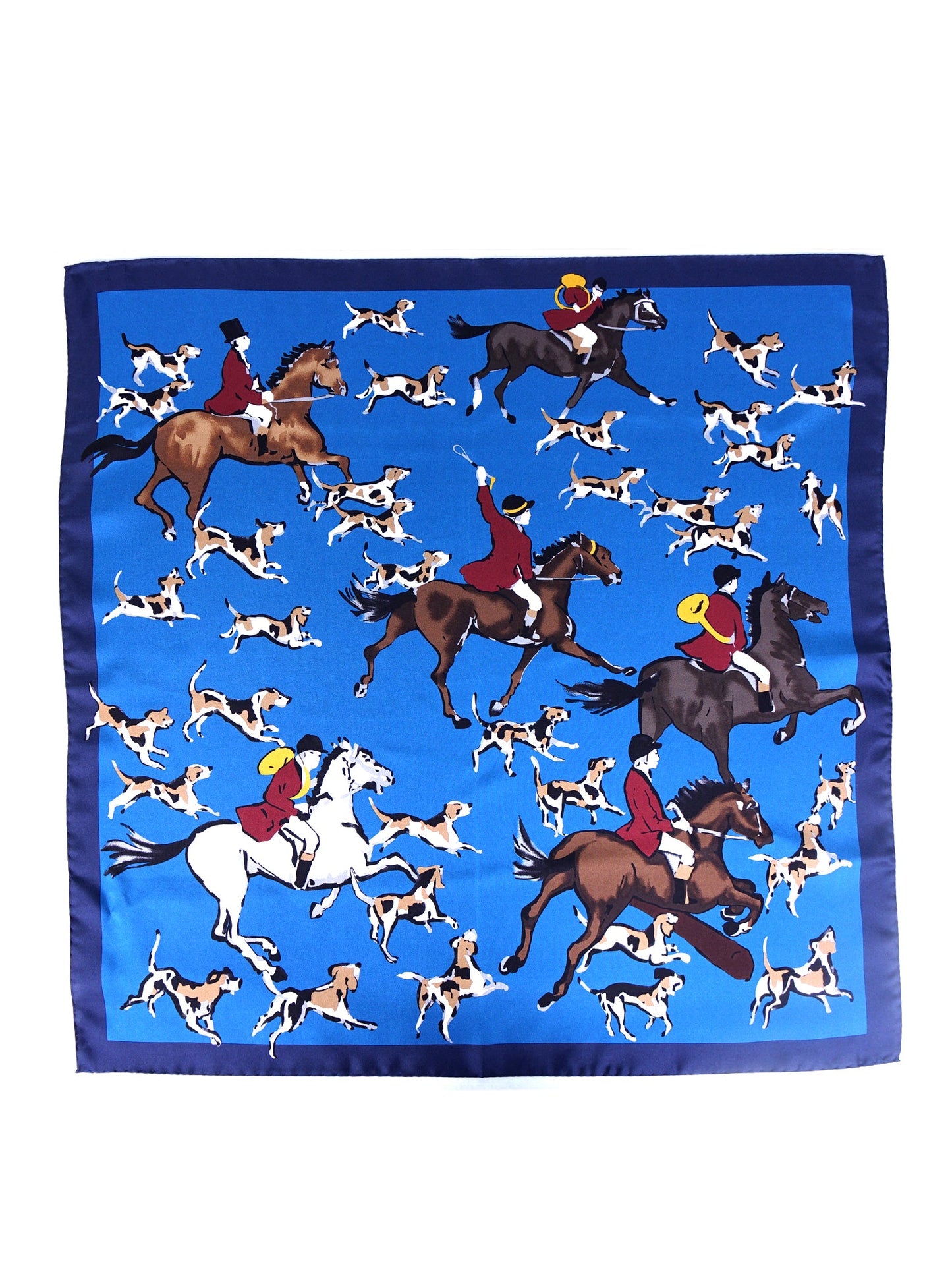 Blue Scarf 70x70cm in Printed Silk HORSES