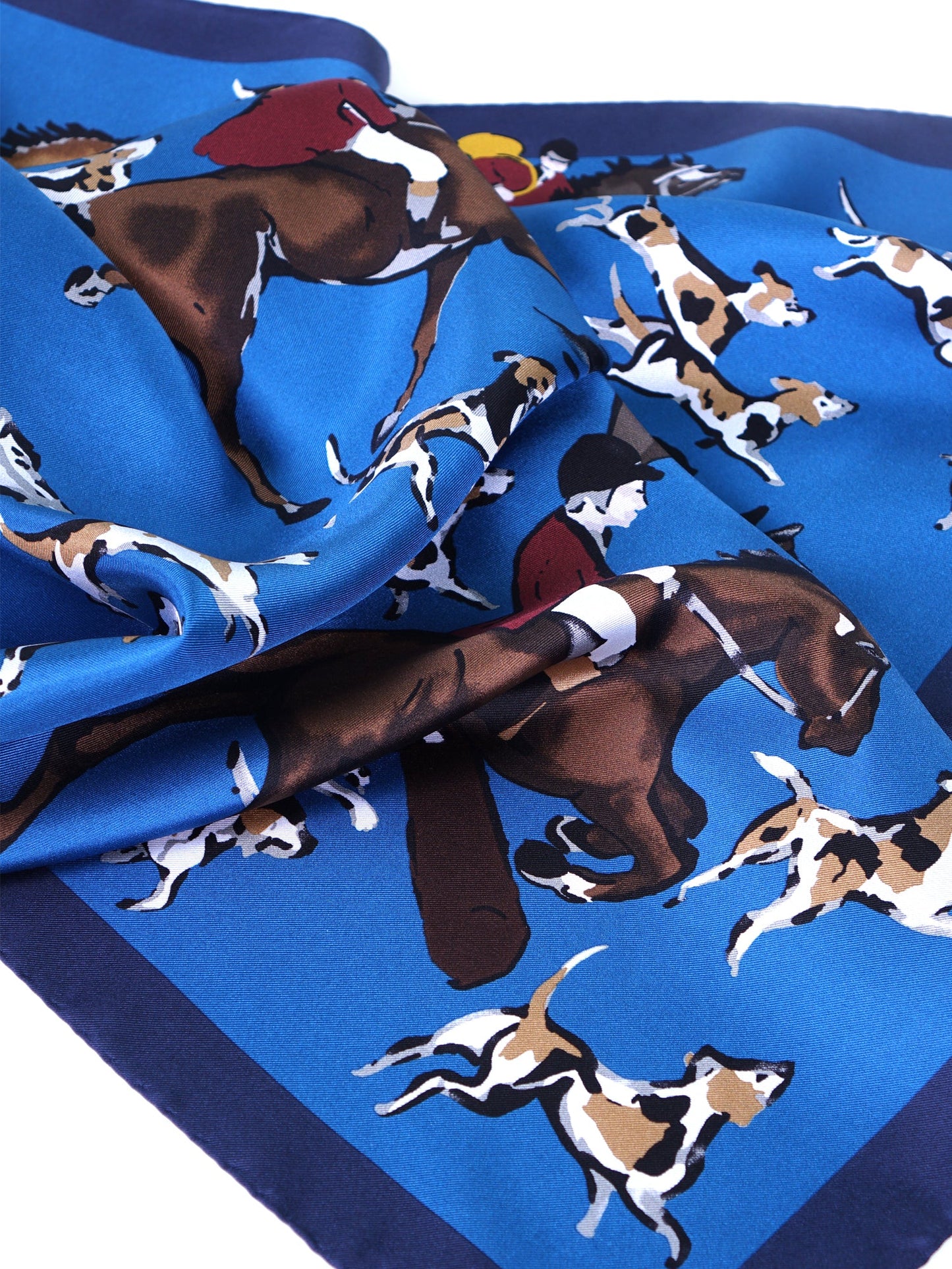 Blue Scarf 70x70cm in Printed Silk HORSES