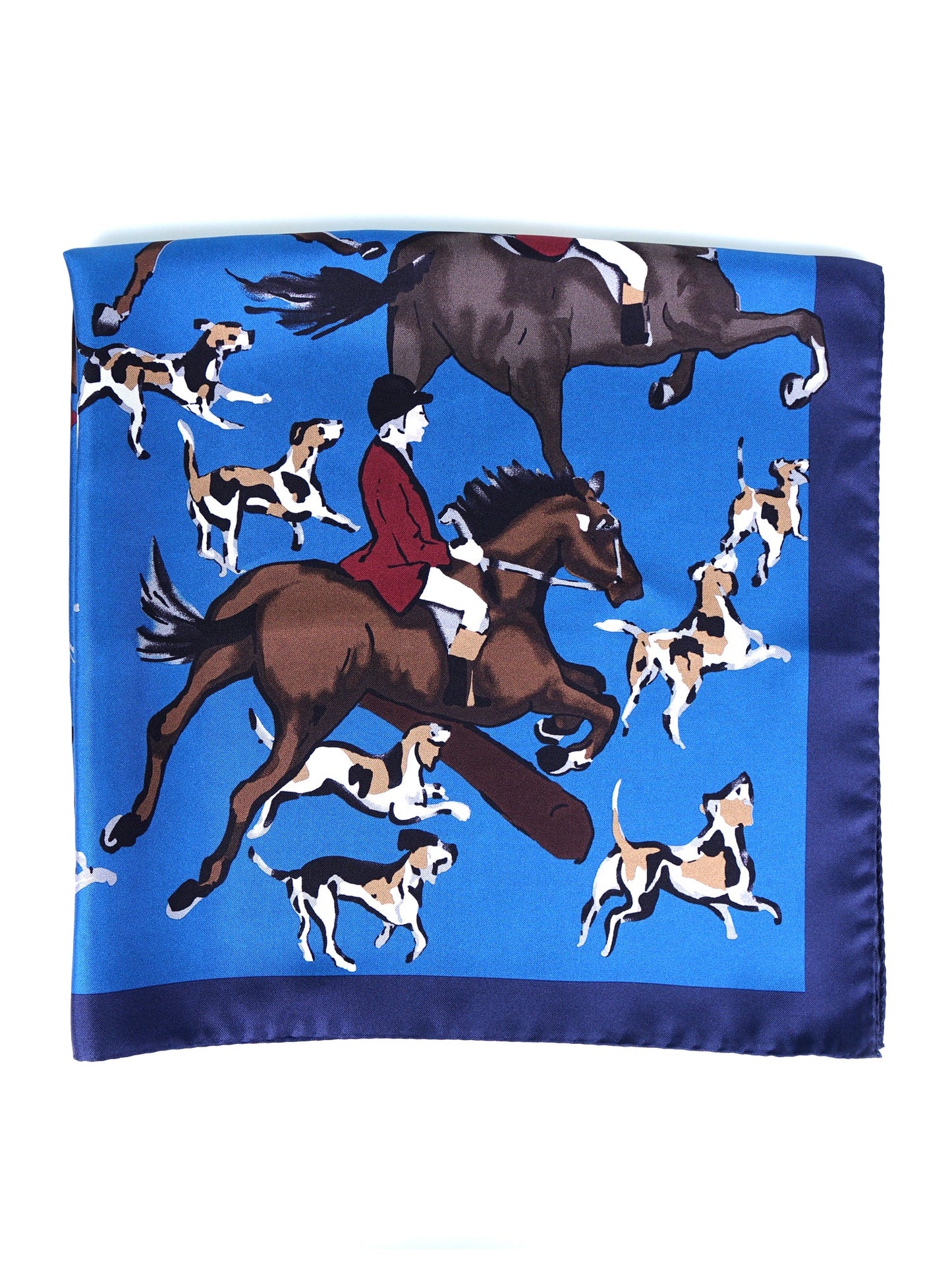 Blue Scarf 70x70cm in Printed Silk HORSES