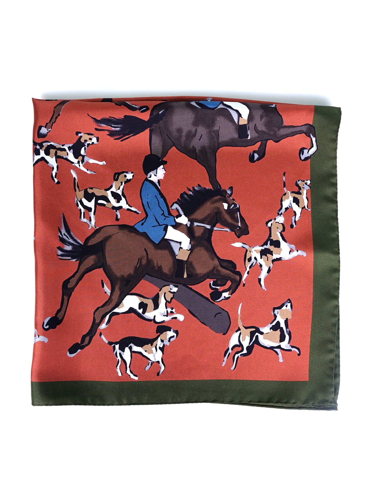 Rust Foulard 70x70cm in Printed Silk HORSES