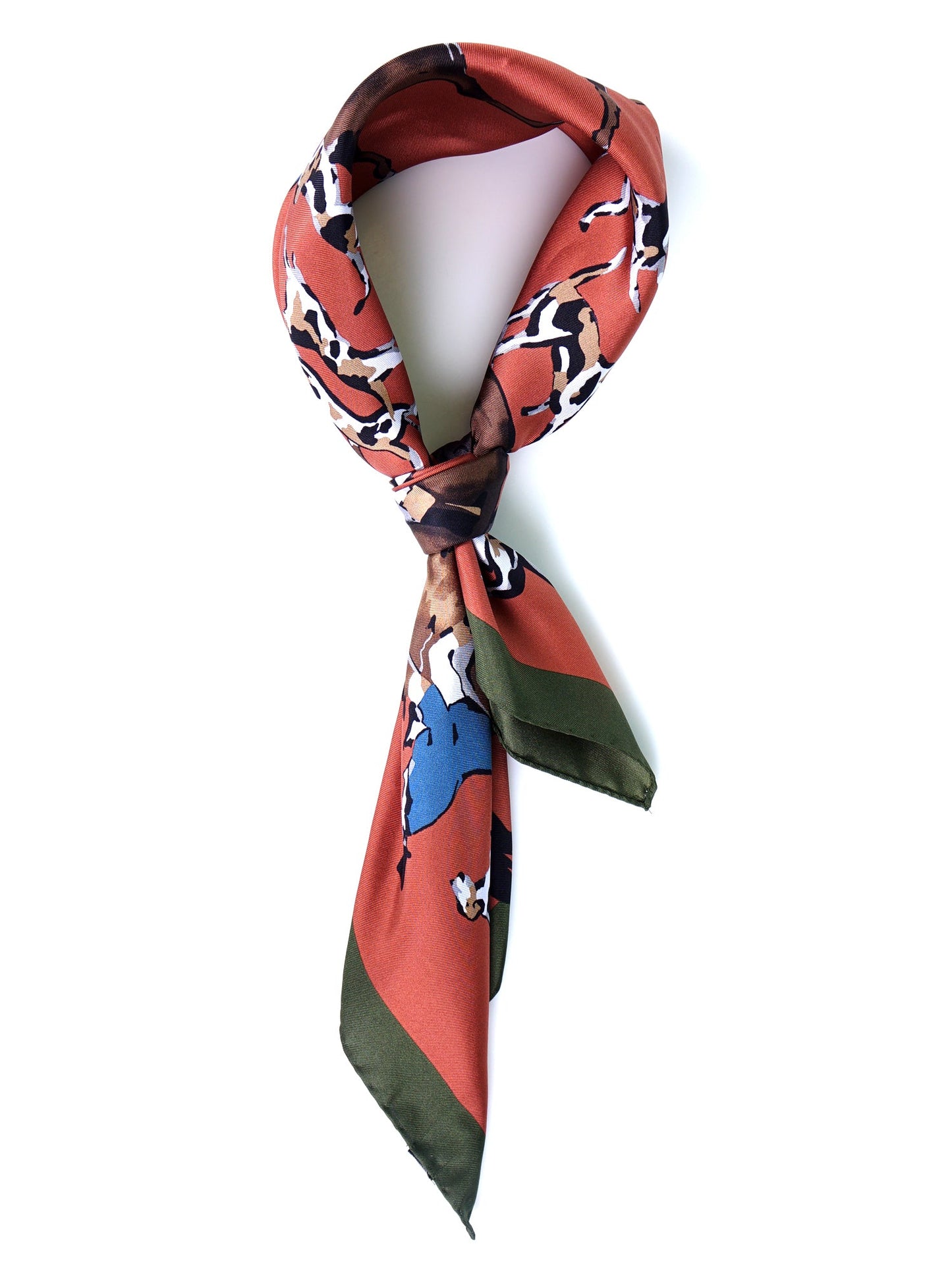Rust Foulard 70x70cm in Printed Silk HORSES