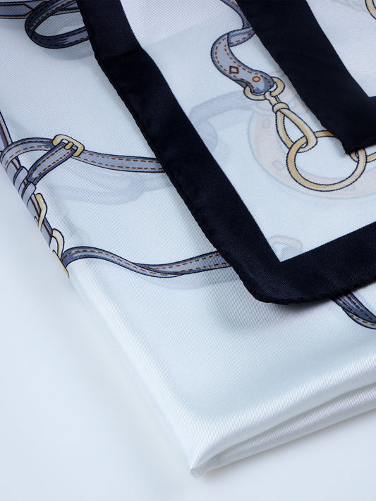 White 70x70cm Printed Silk Scarf REINS