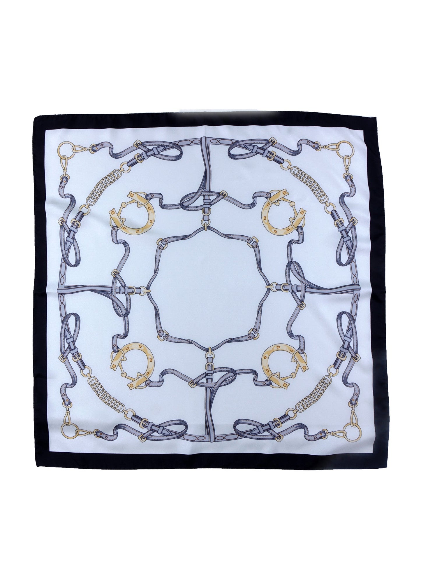 White 70x70cm Printed Silk Scarf REINS