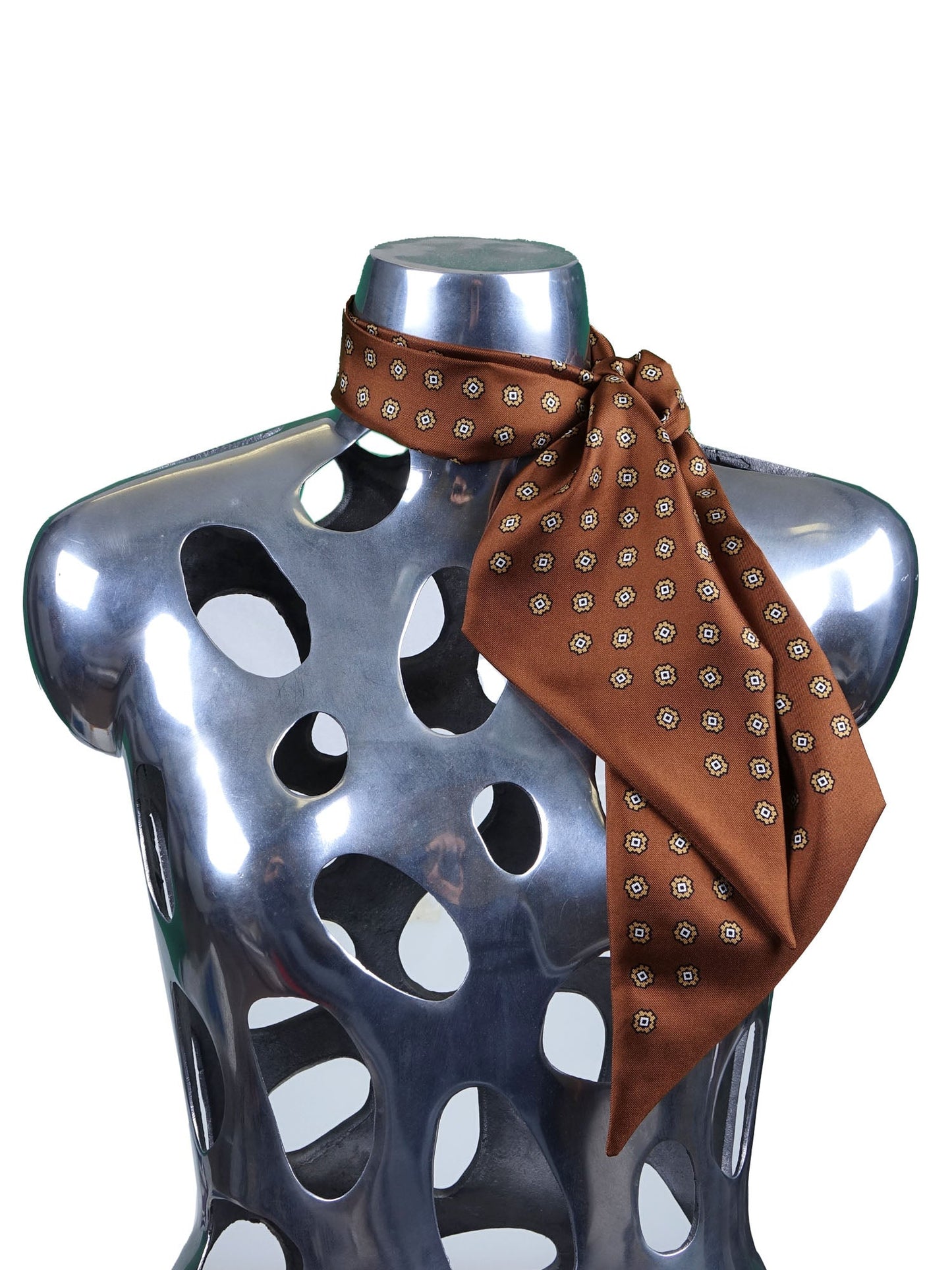 Brown Printed Silk Twilly Scarf DIANA