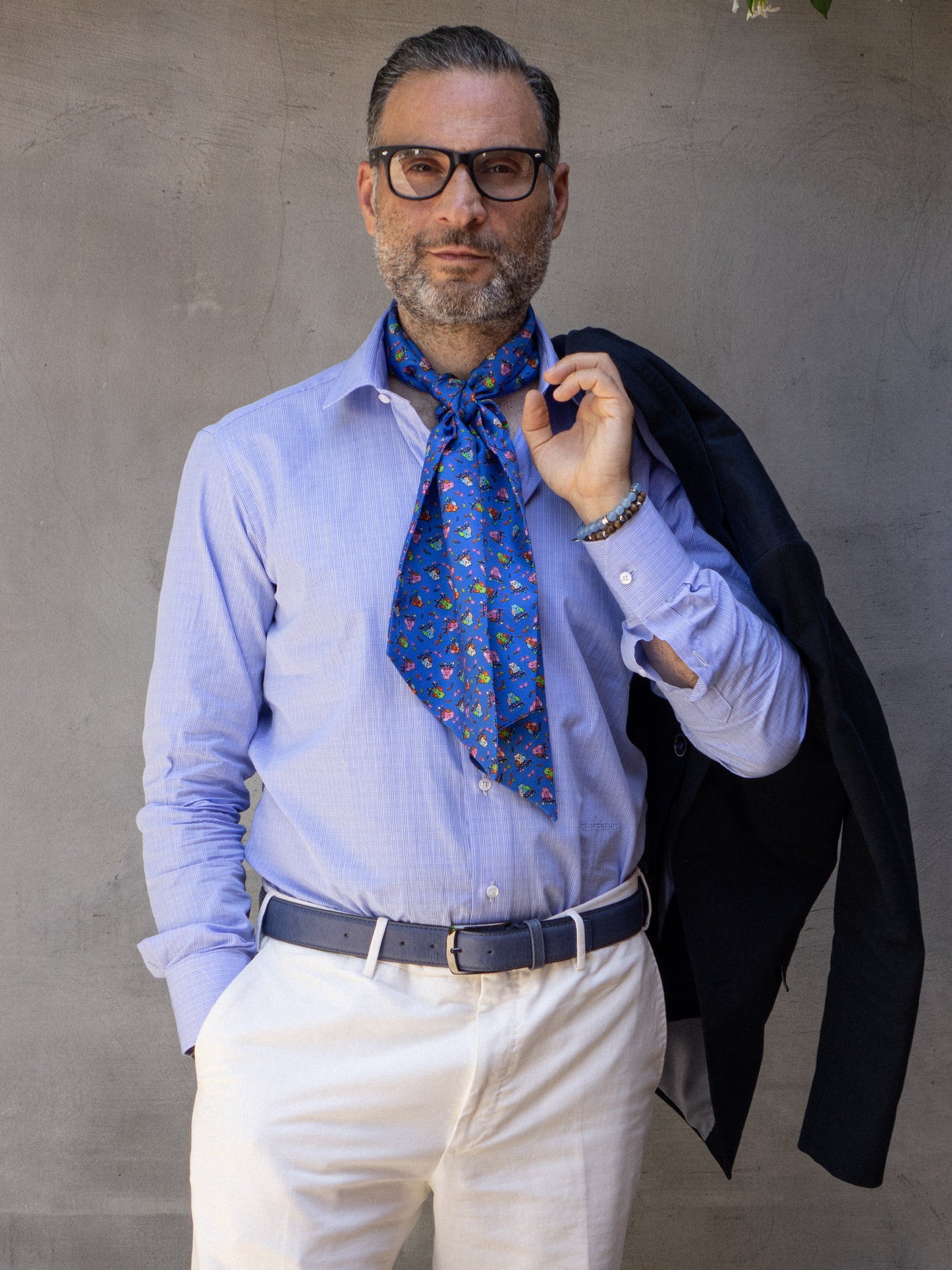 TWILLY Scarf in pure printed silk Electric Blue