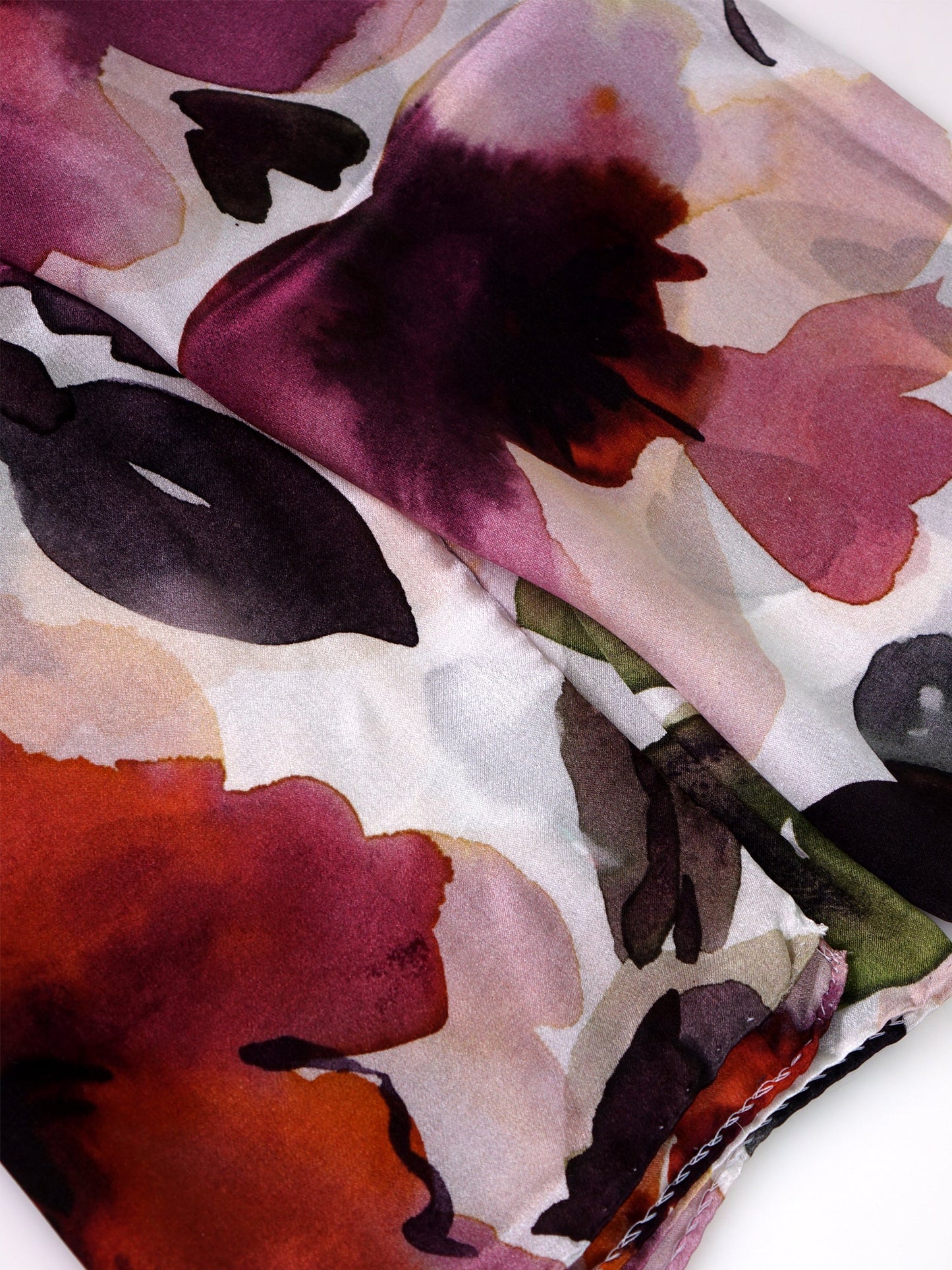 Printed pure silk satin stole with GARDEN floral motif