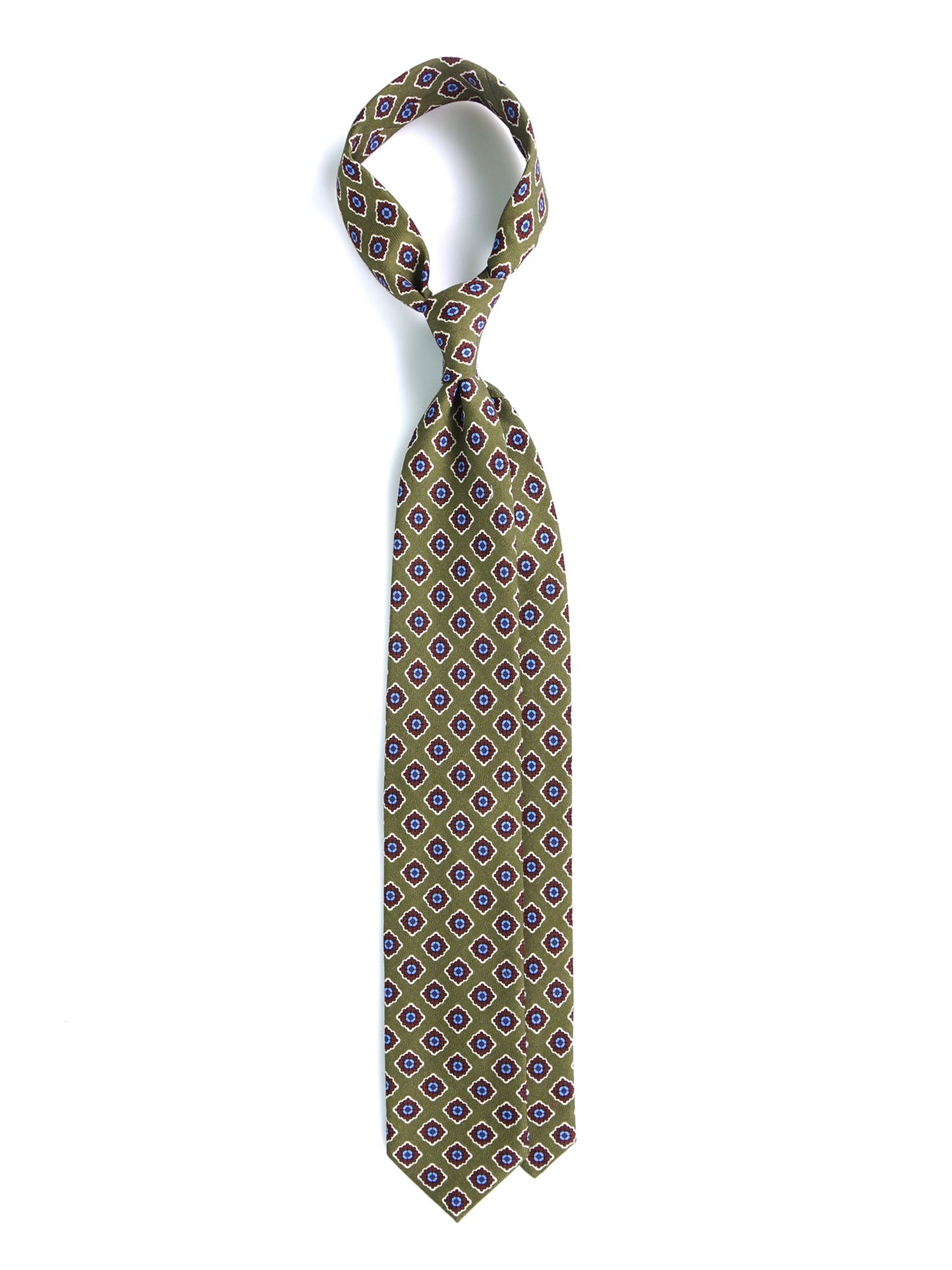 Green Tie 3 Folds GASTONE in Printed English Challis Wool