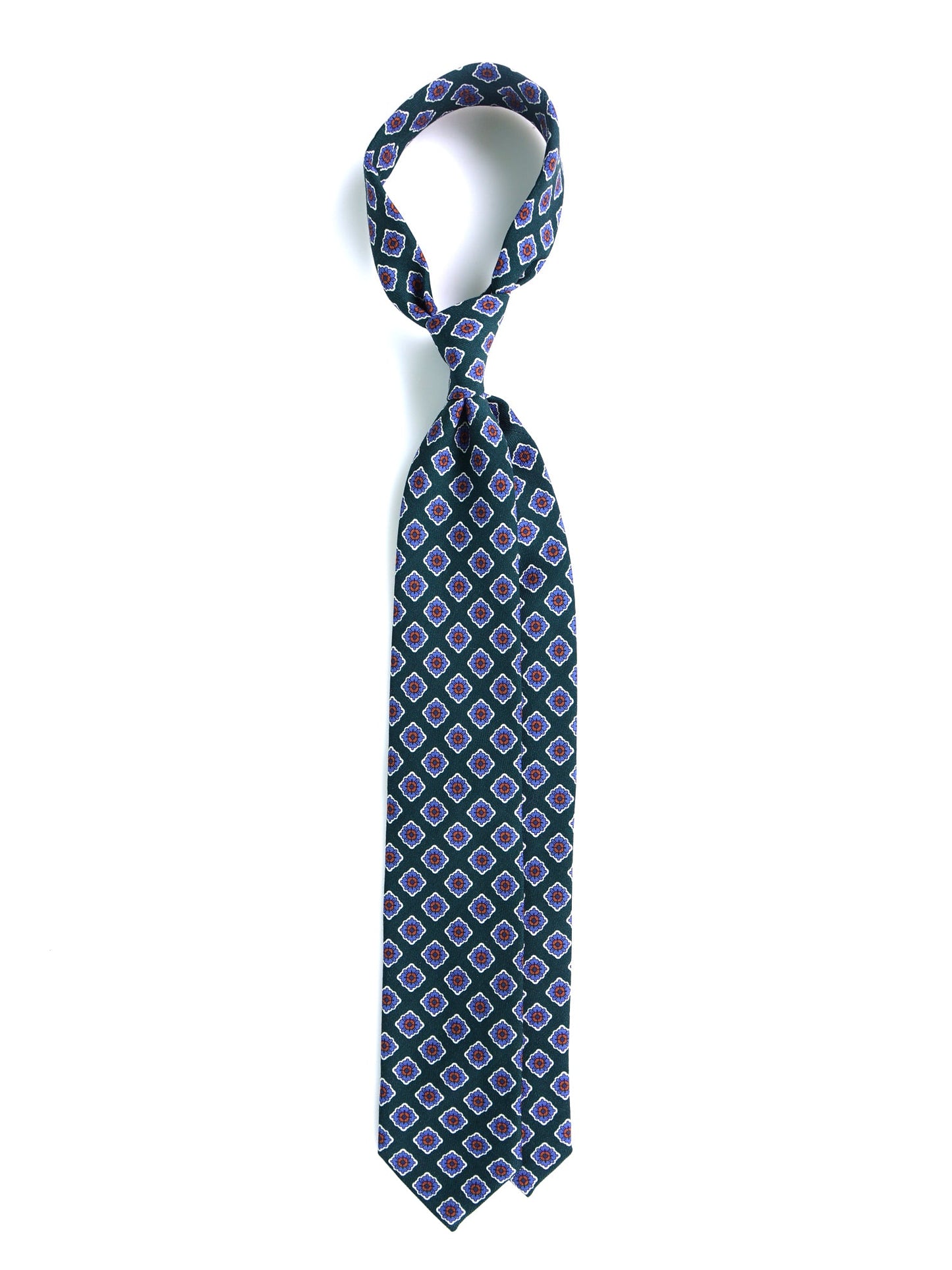 Forest Green 3-Fold GASTONE Tie in Printed English Challis Wool