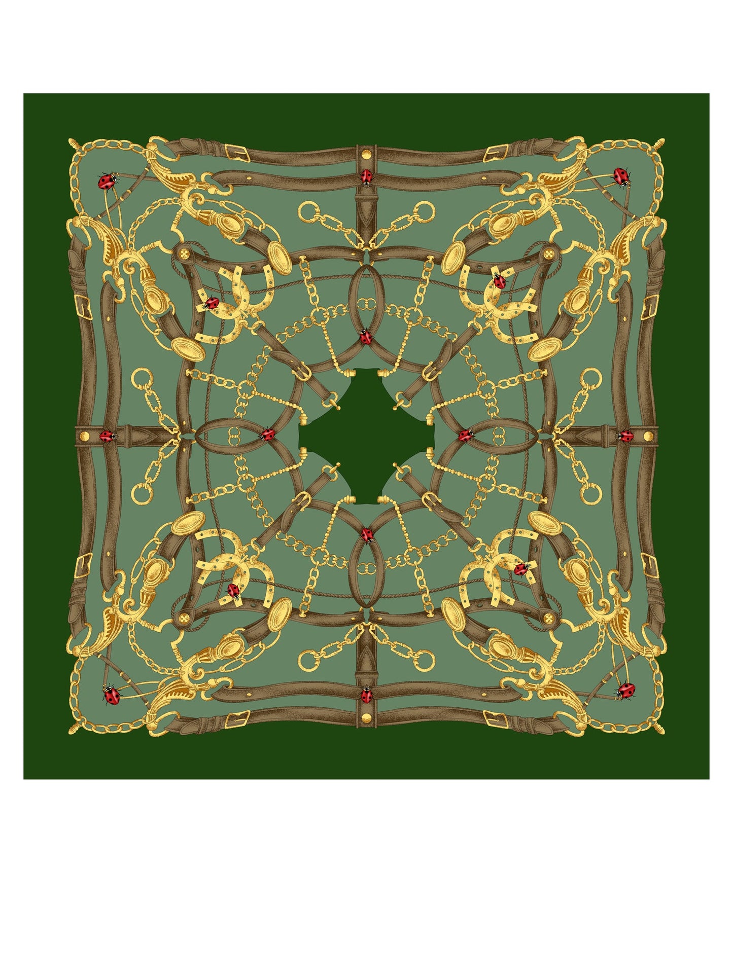 Green silk printed scarf 90x90cm LADY BUGS