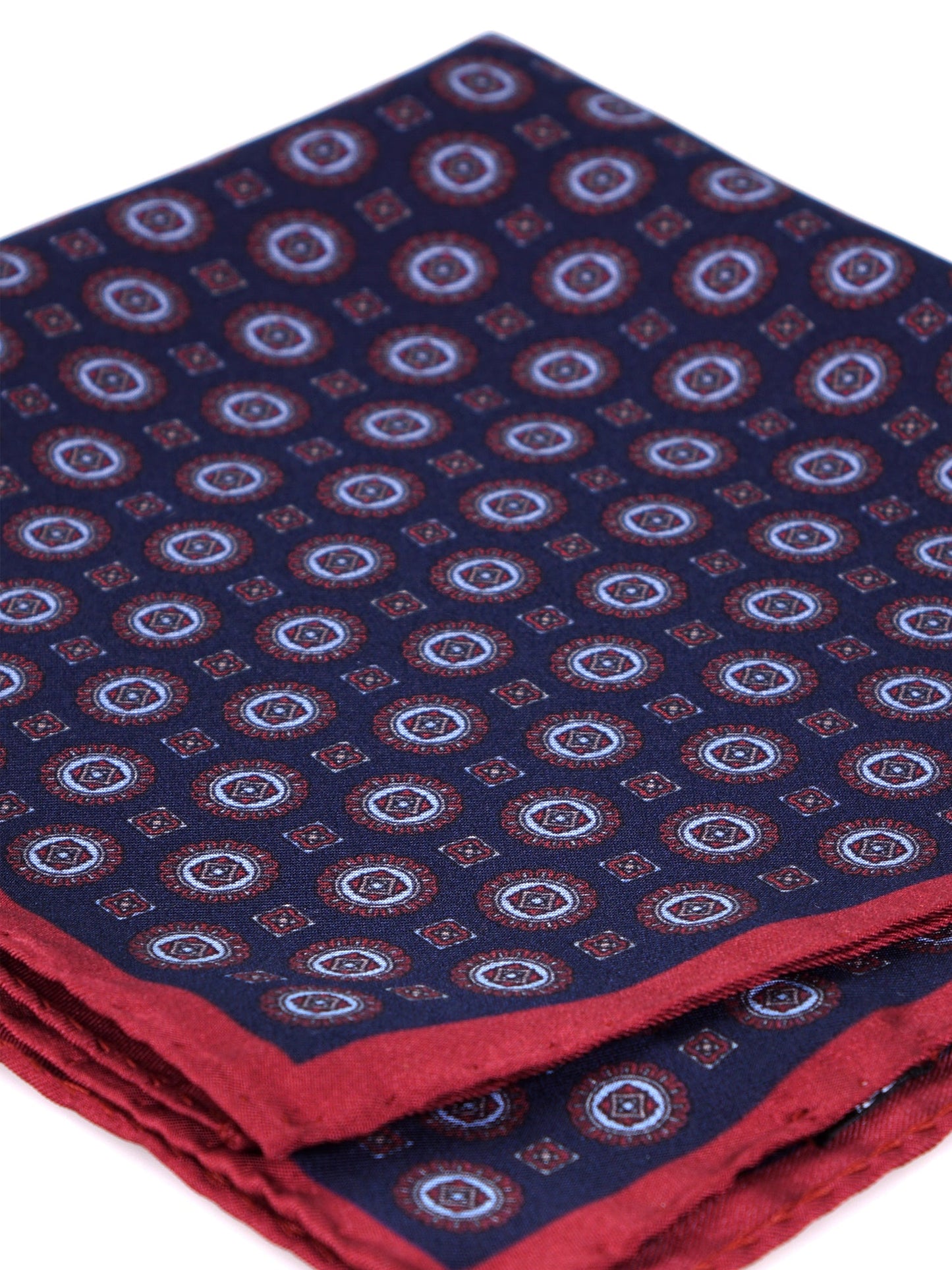 Blue LESSON printed silk pocket square