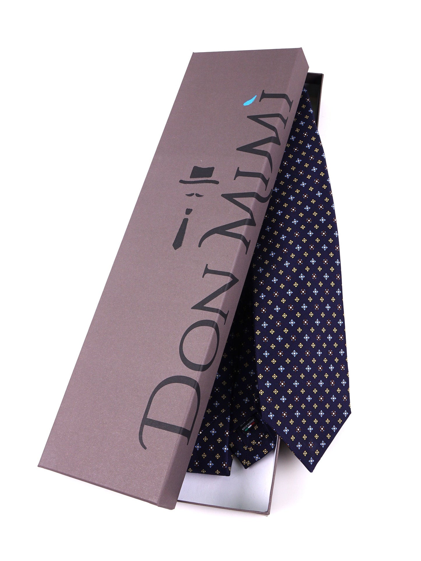 LEUTUM 7 Fold Tie English printed silk dark blue