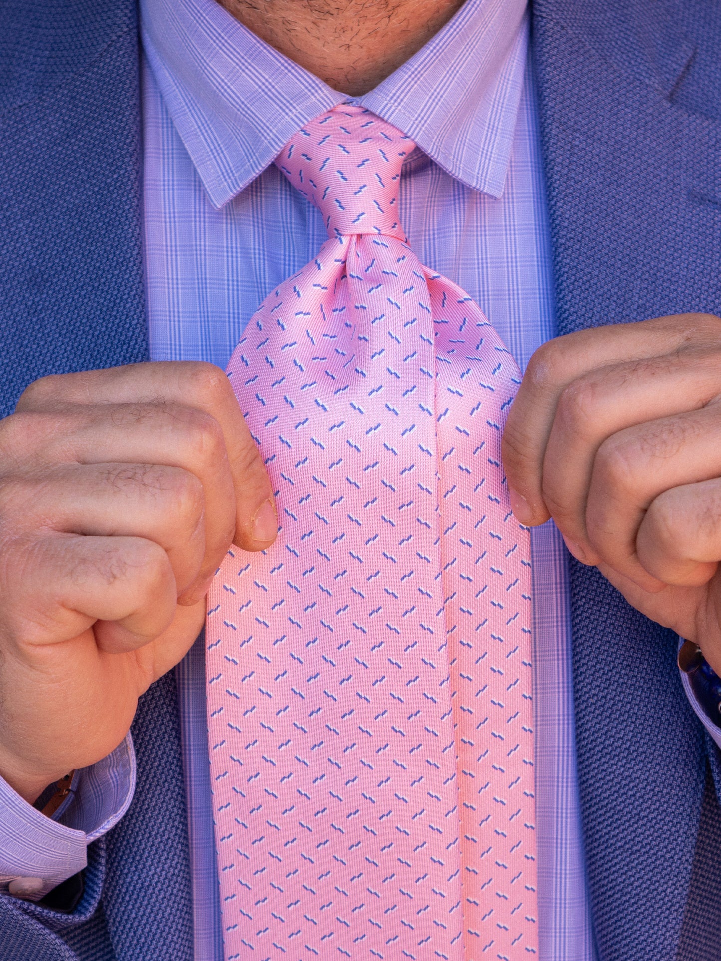 Pink 3 Fold tie LUCILLA in Printed English Silk