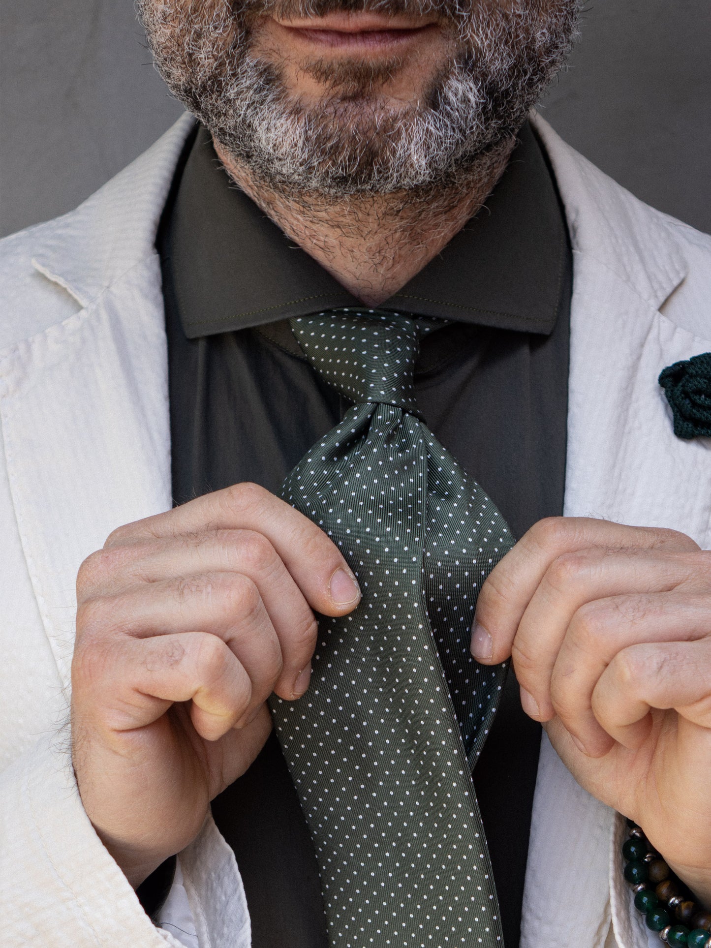 3 fold tie LUPOIS in printed English silk Green
