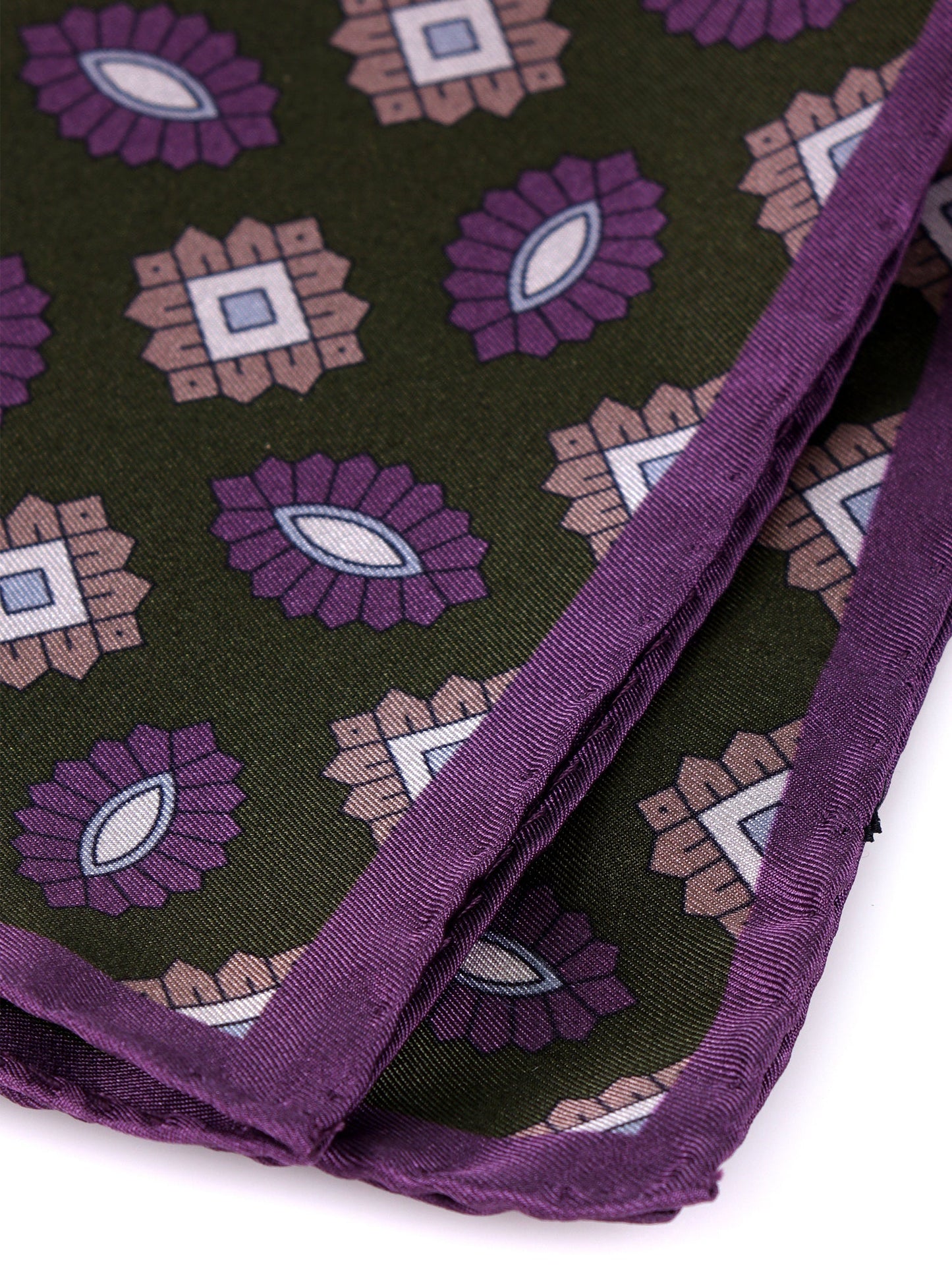MASON green printed silk pocket square