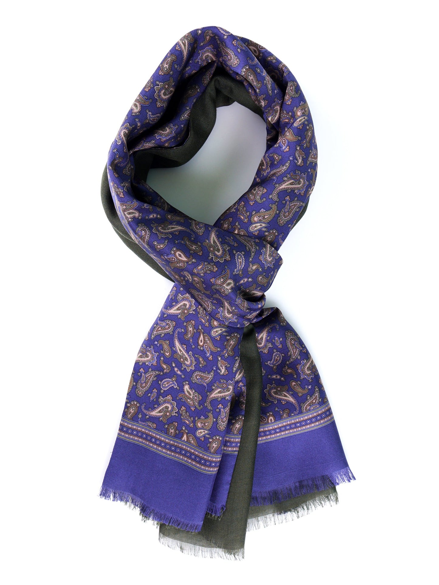 MAURI blue printed silk\wool double-sided scarf