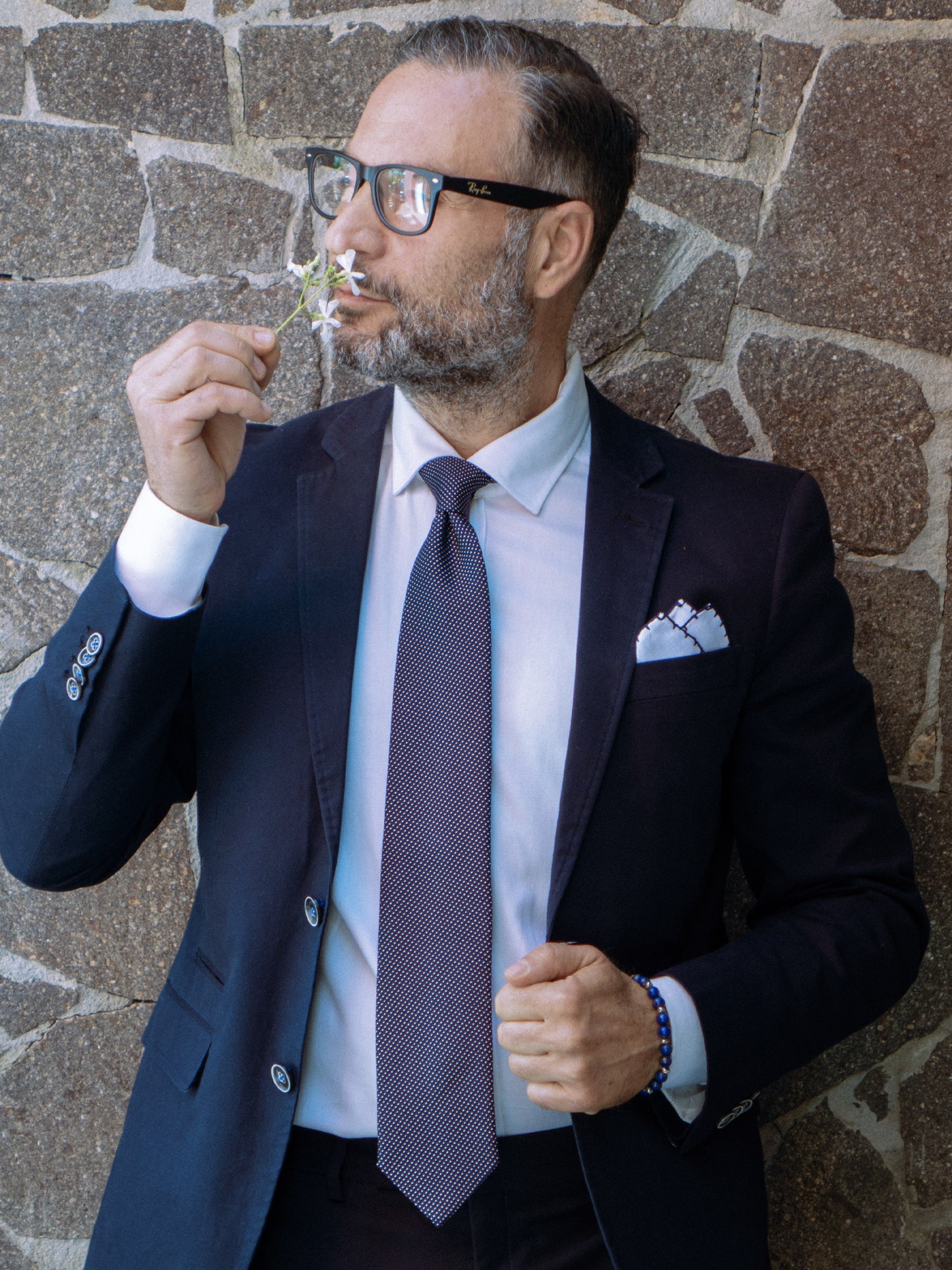 3 Fold Blue Silk Genadine Tie NOEMI