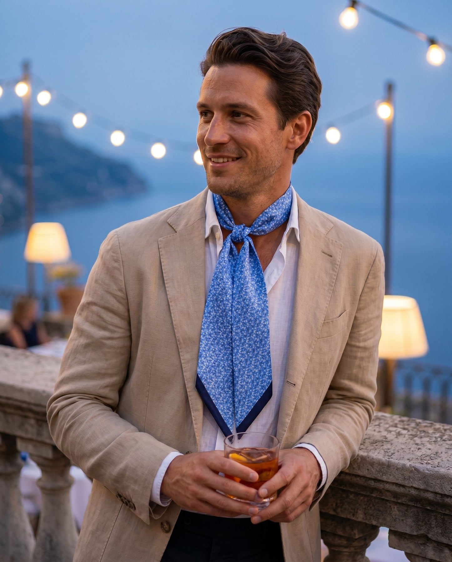 NOIR light blue twilly foulard in printed silk