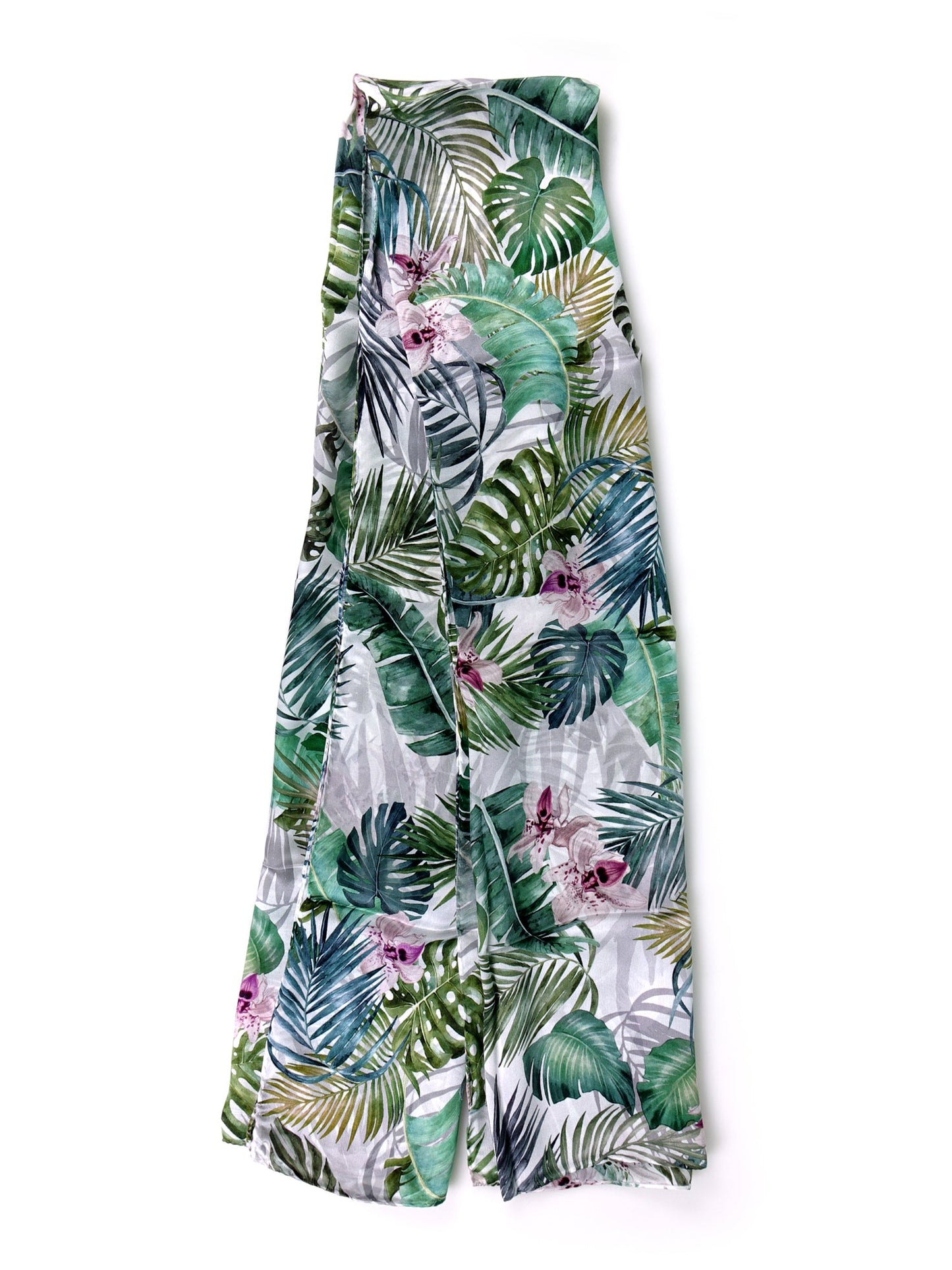 Pure Silk Satin Stole Printed Green PALMS