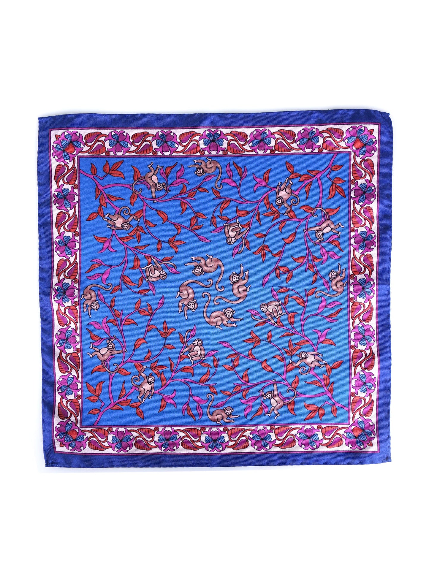 Blue pocket square in pure printed silk MONKEY