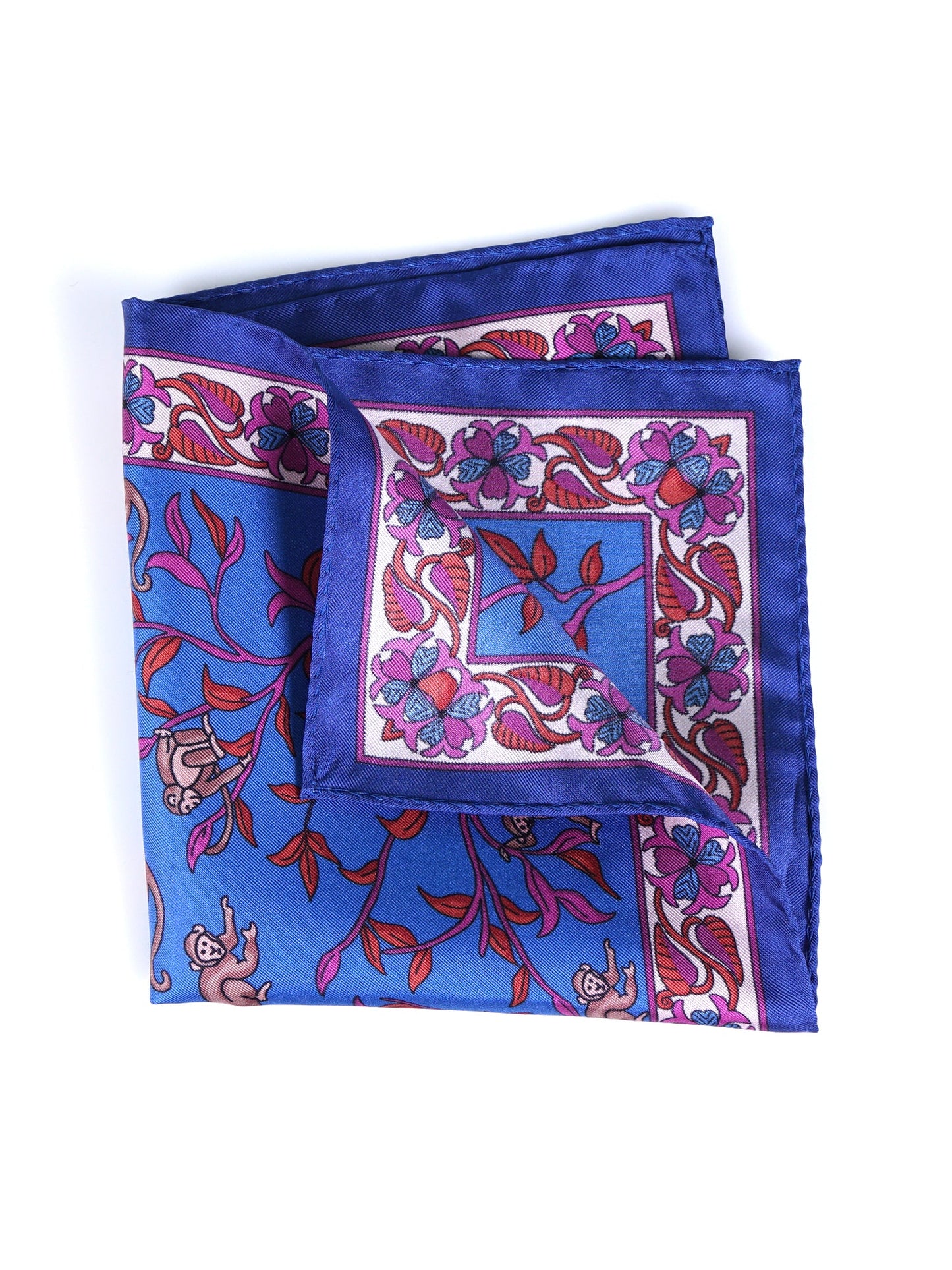 Blue pocket square in pure printed silk MONKEY