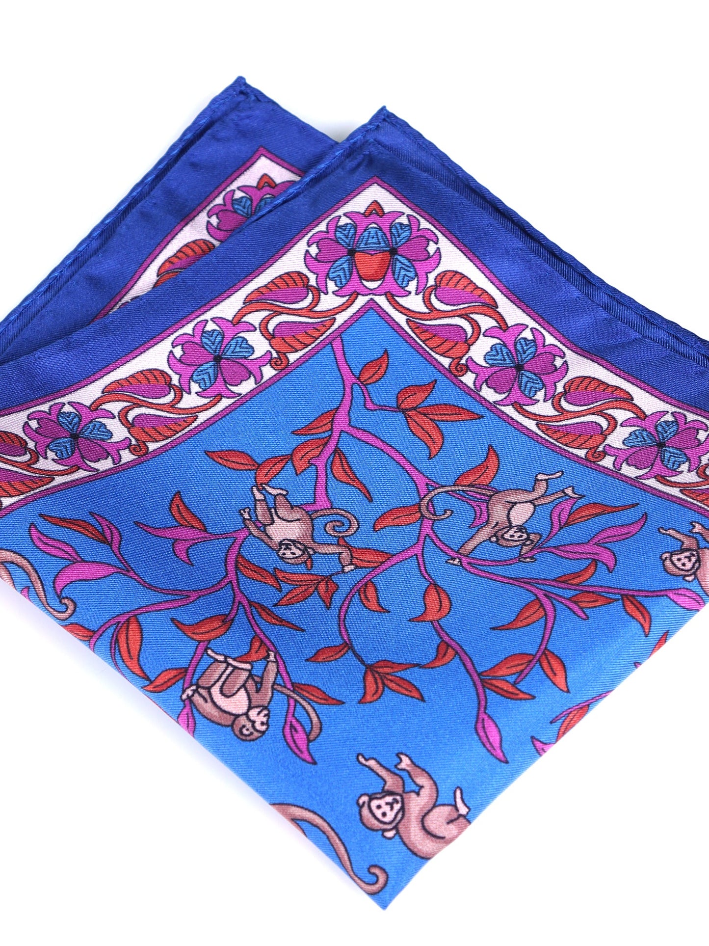 Blue pocket square in pure printed silk MONKEY