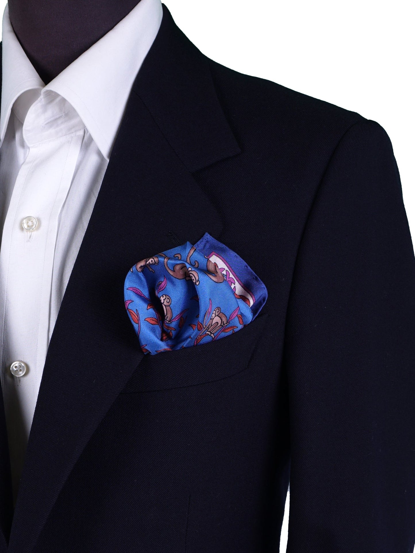 Blue pocket square in pure printed silk MONKEY