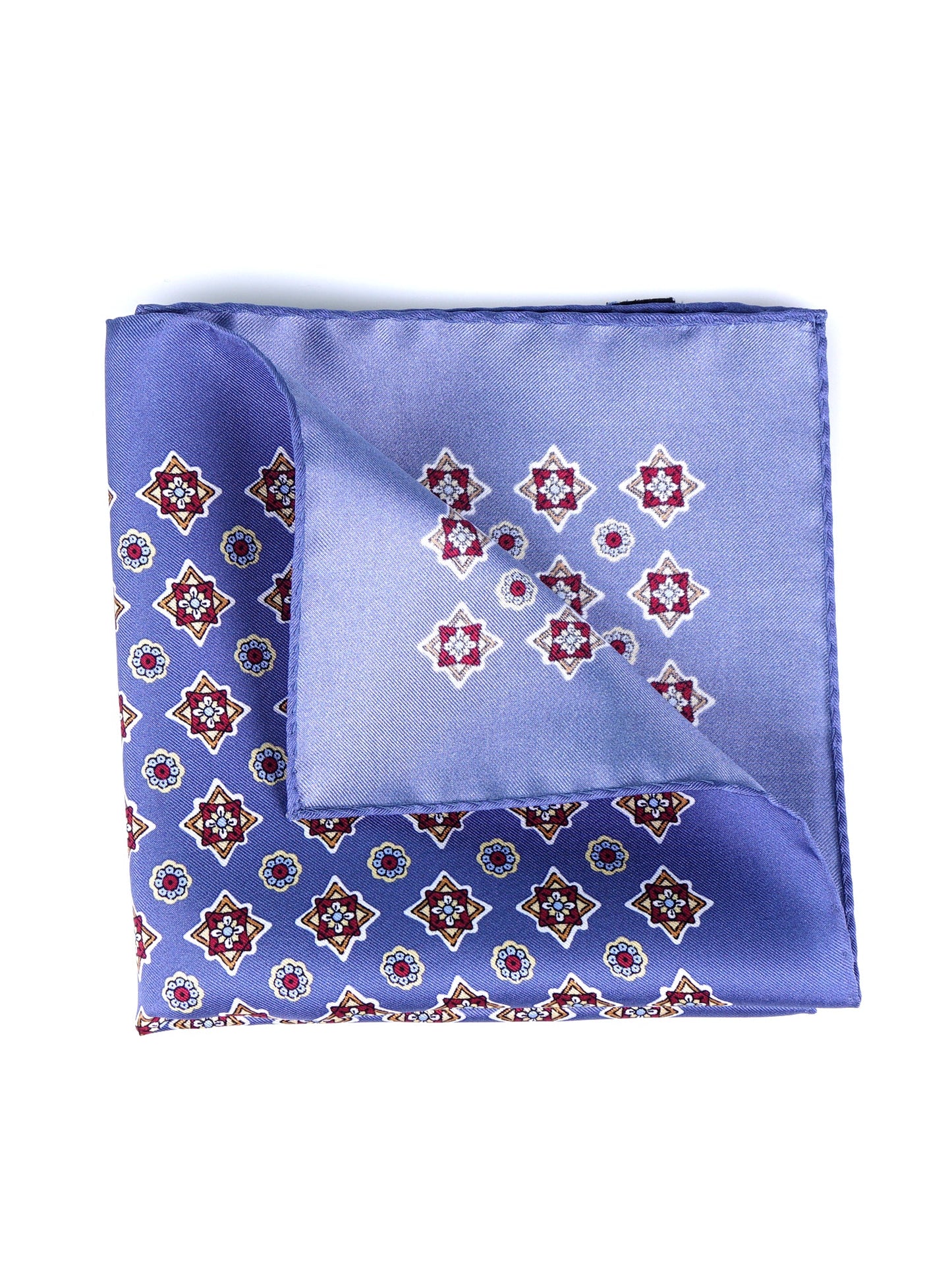 Blue Avion Pocket Square in Pure Printed Silk HOFFMAN