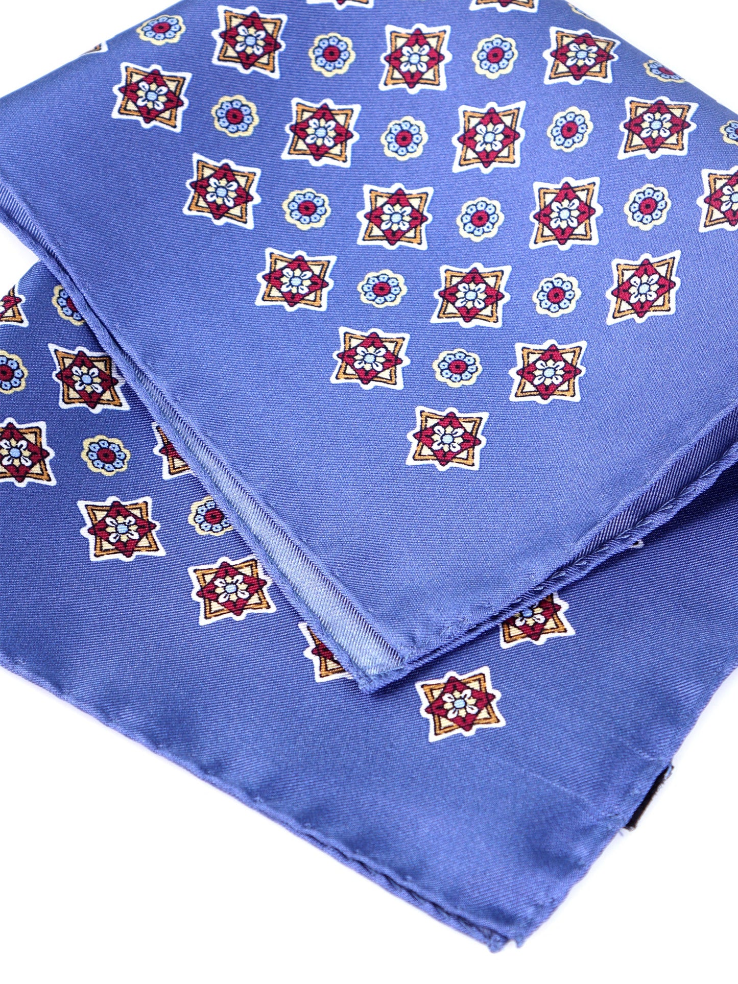 Blue Avion Pocket Square in Pure Printed Silk HOFFMAN