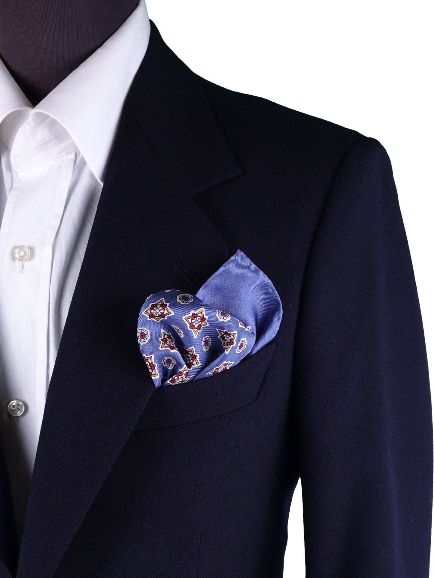 Blue Avion Pocket Square in Pure Printed Silk HOFFMAN