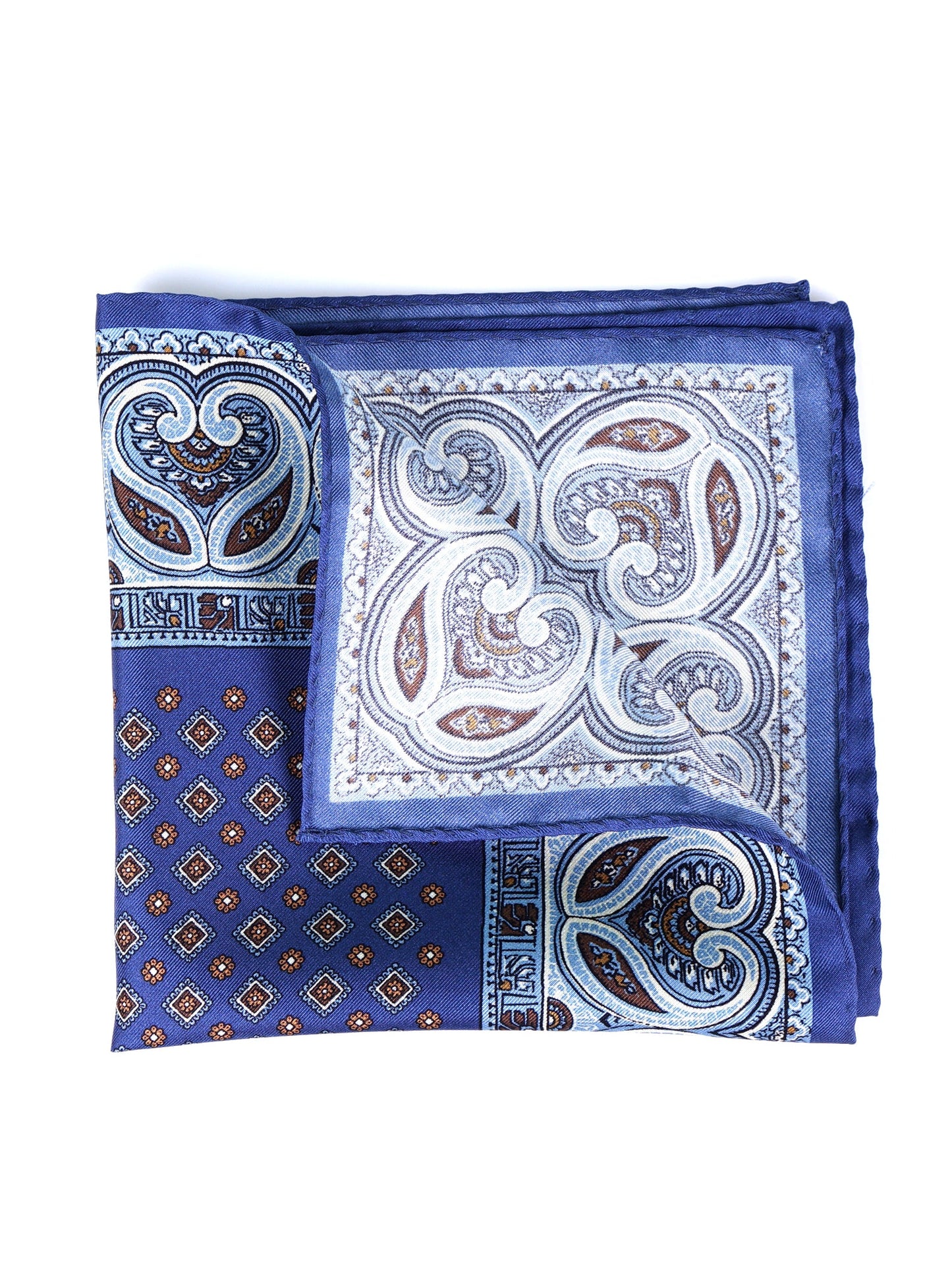 Avion Blue Pocket Square in Pure Printed Silk GAVINO
