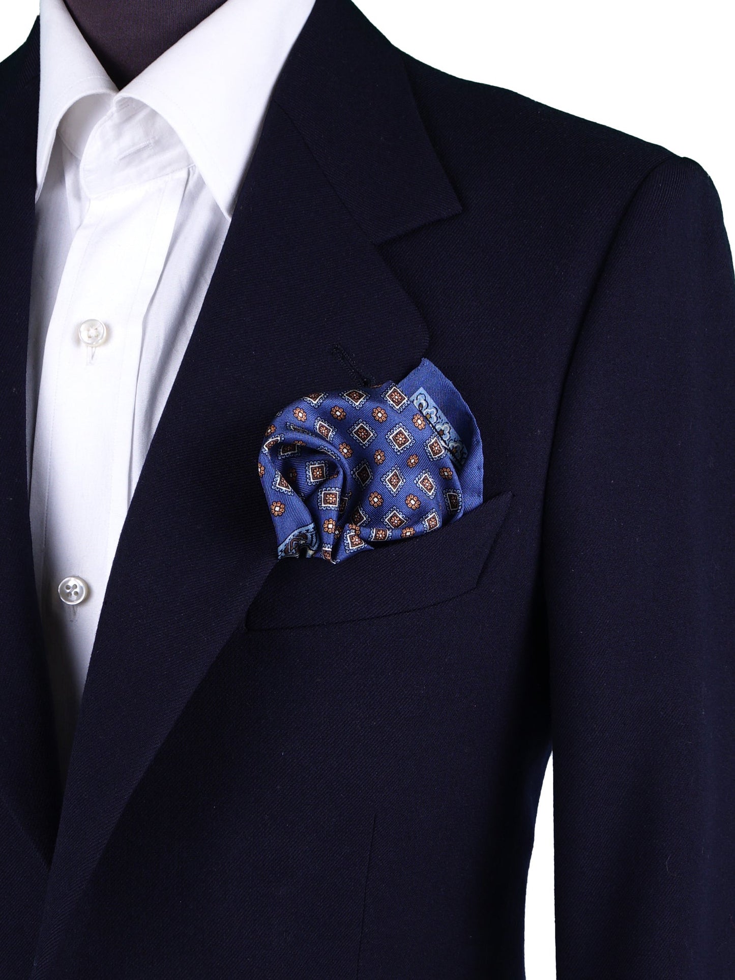 Avion Blue Pocket Square in Pure Printed Silk GAVINO