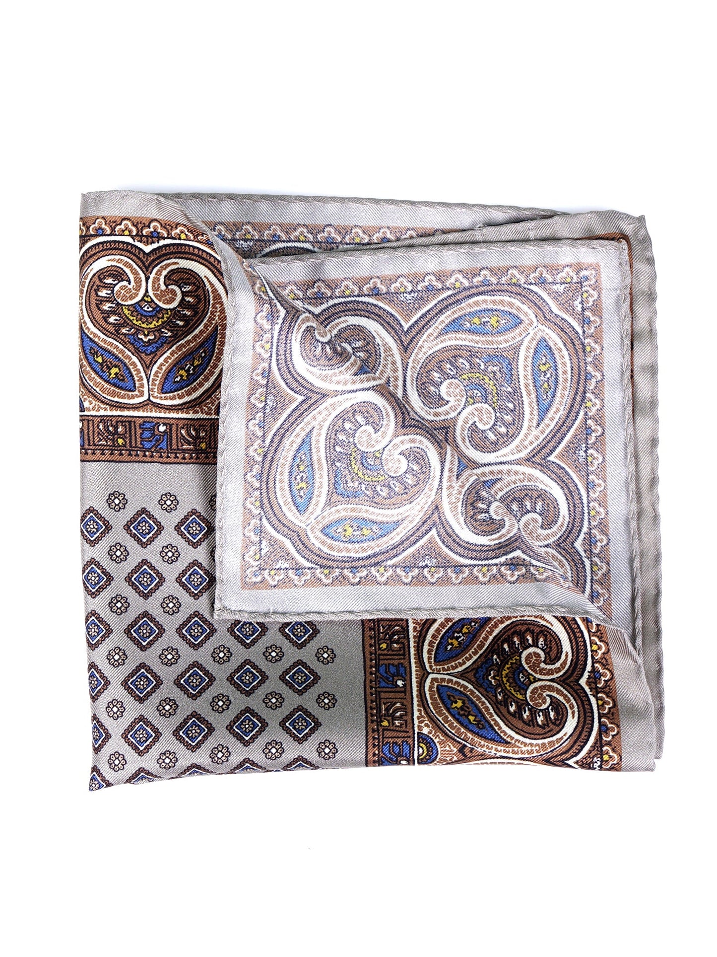 Beige Pocket Square in Pure Printed Silk GAVINO
