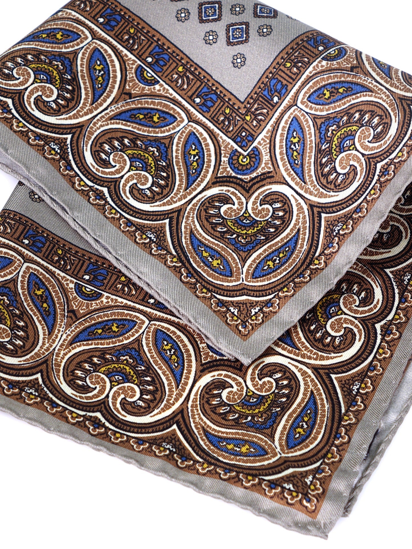 Beige Pocket Square in Pure Printed Silk GAVINO