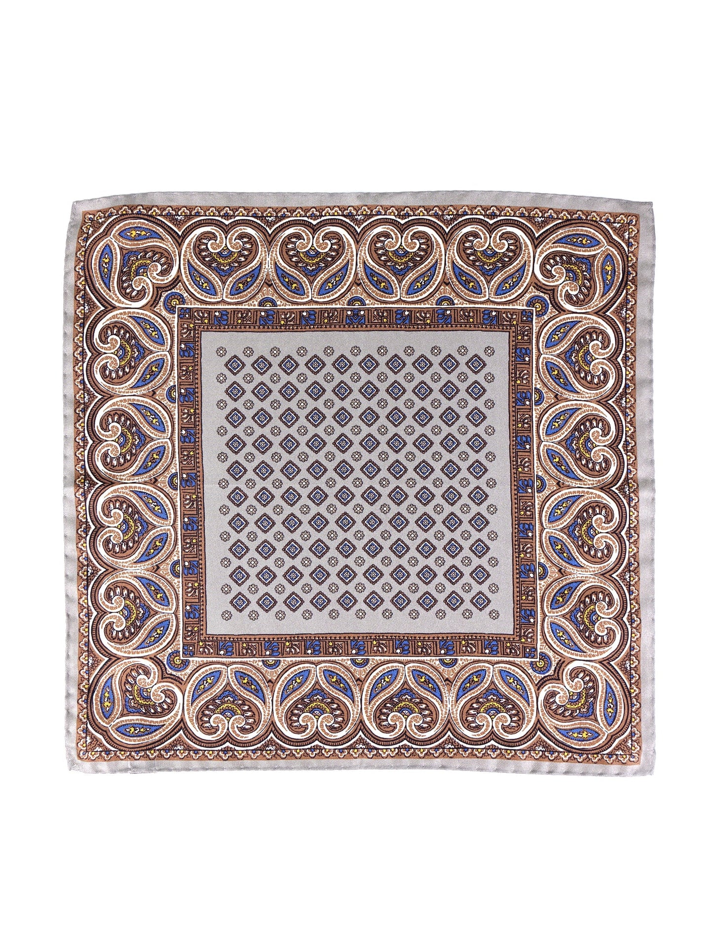 Beige Pocket Square in Pure Printed Silk GAVINO