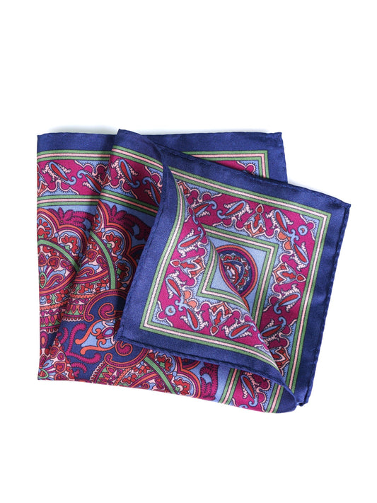 Blue Pocket Square in Pure Printed Silk FABIO