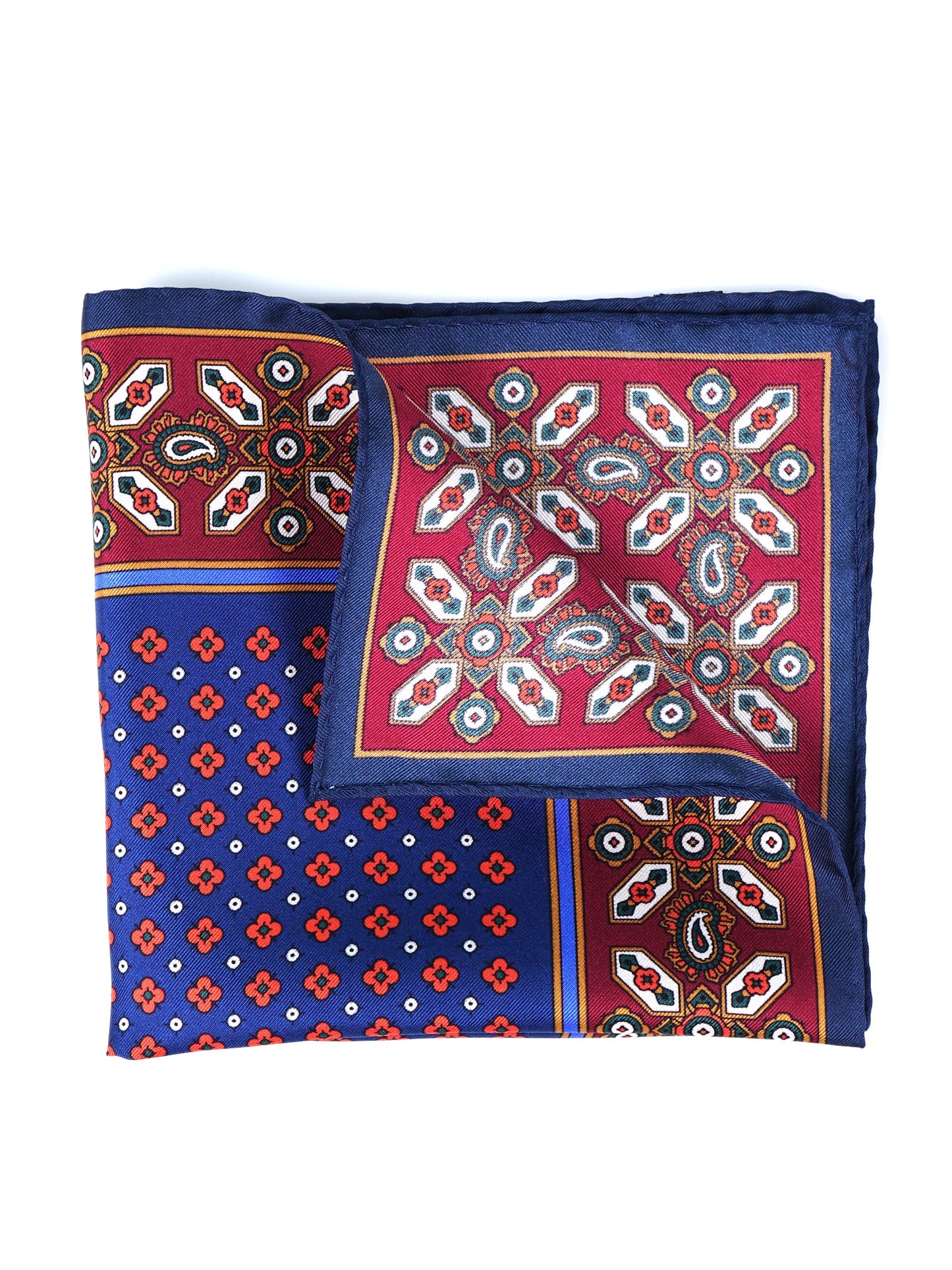 Blue Pocket Square in Pure Printed Silk ROSARIO