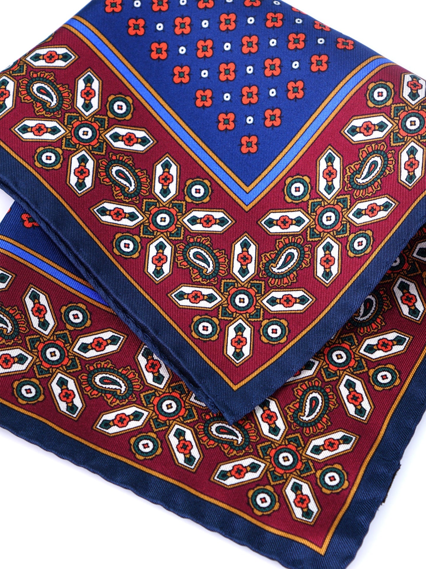 Blue Pocket Square in Pure Printed Silk ROSARIO