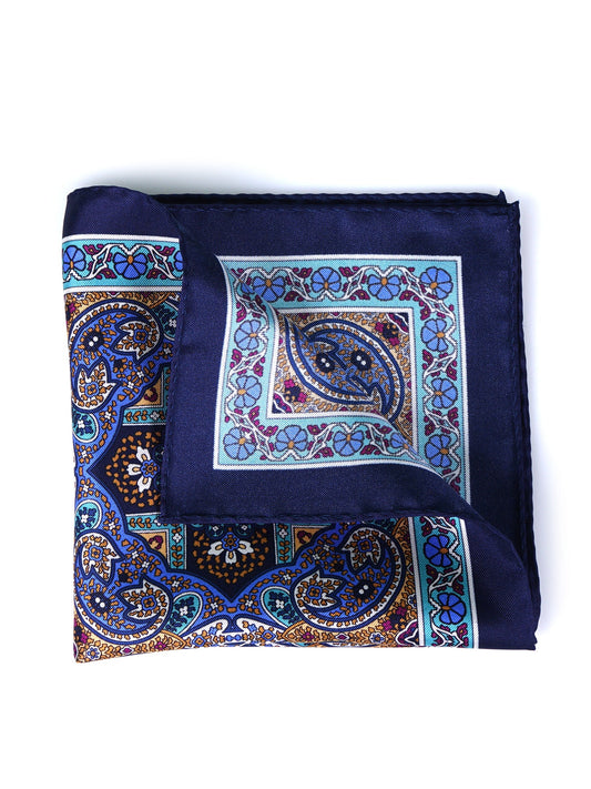 Blue Pocket Square in Pure Printed Silk MADIKA