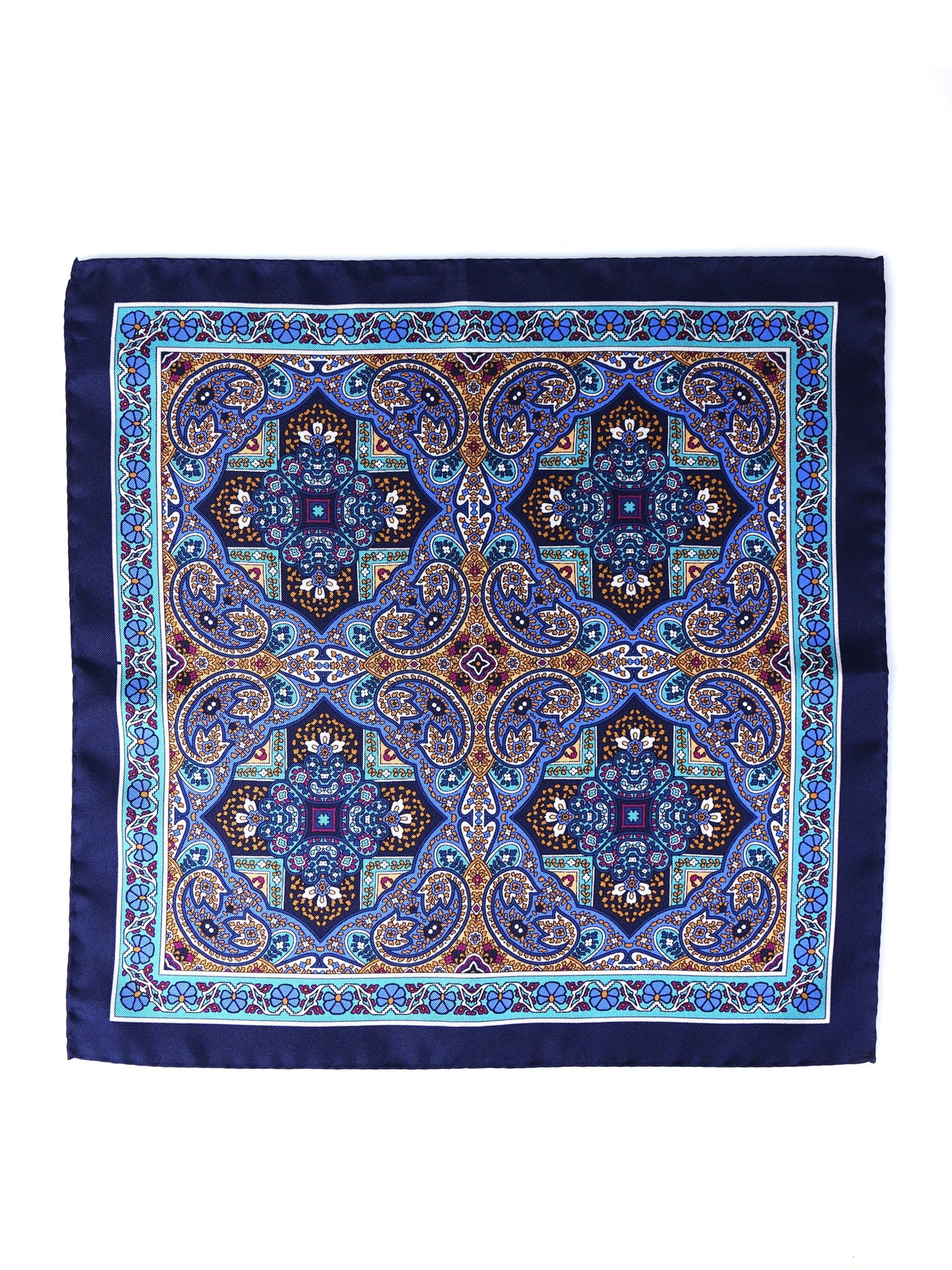 Blue Pocket Square in Pure Printed Silk MADIKA