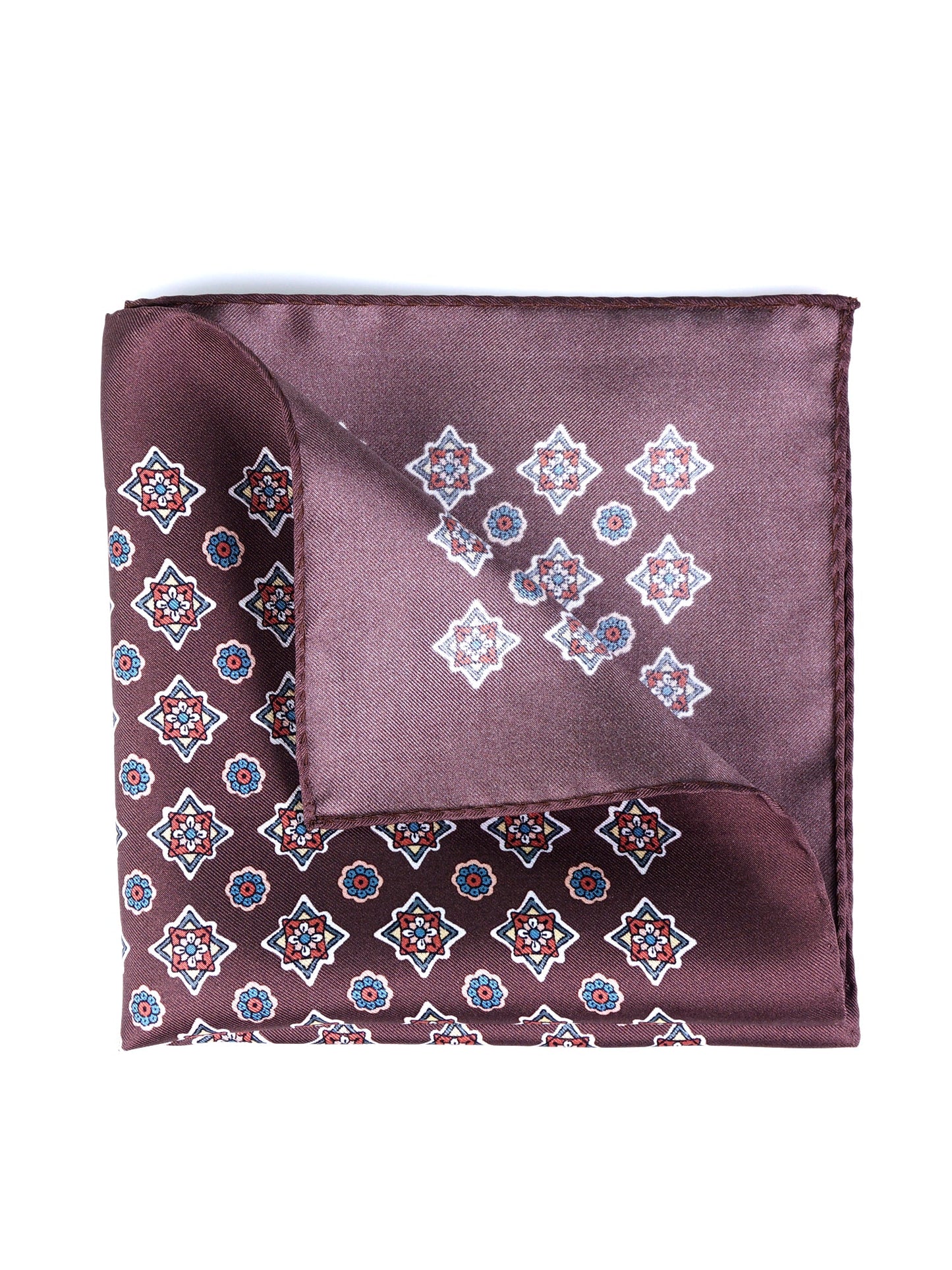 Brown Pocket Square in Pure Printed Silk HOFFMAN