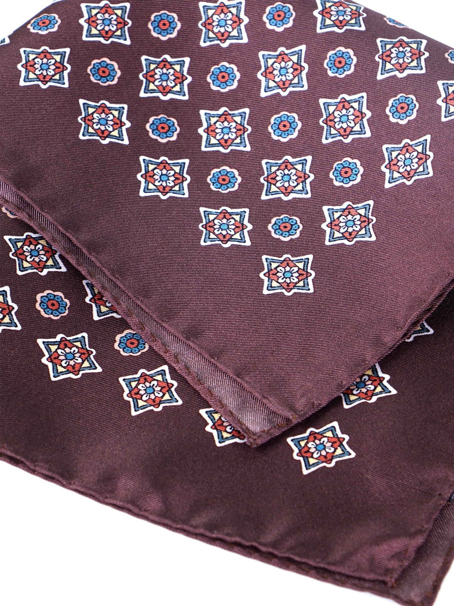 Brown Pocket Square in Pure Printed Silk HOFFMAN