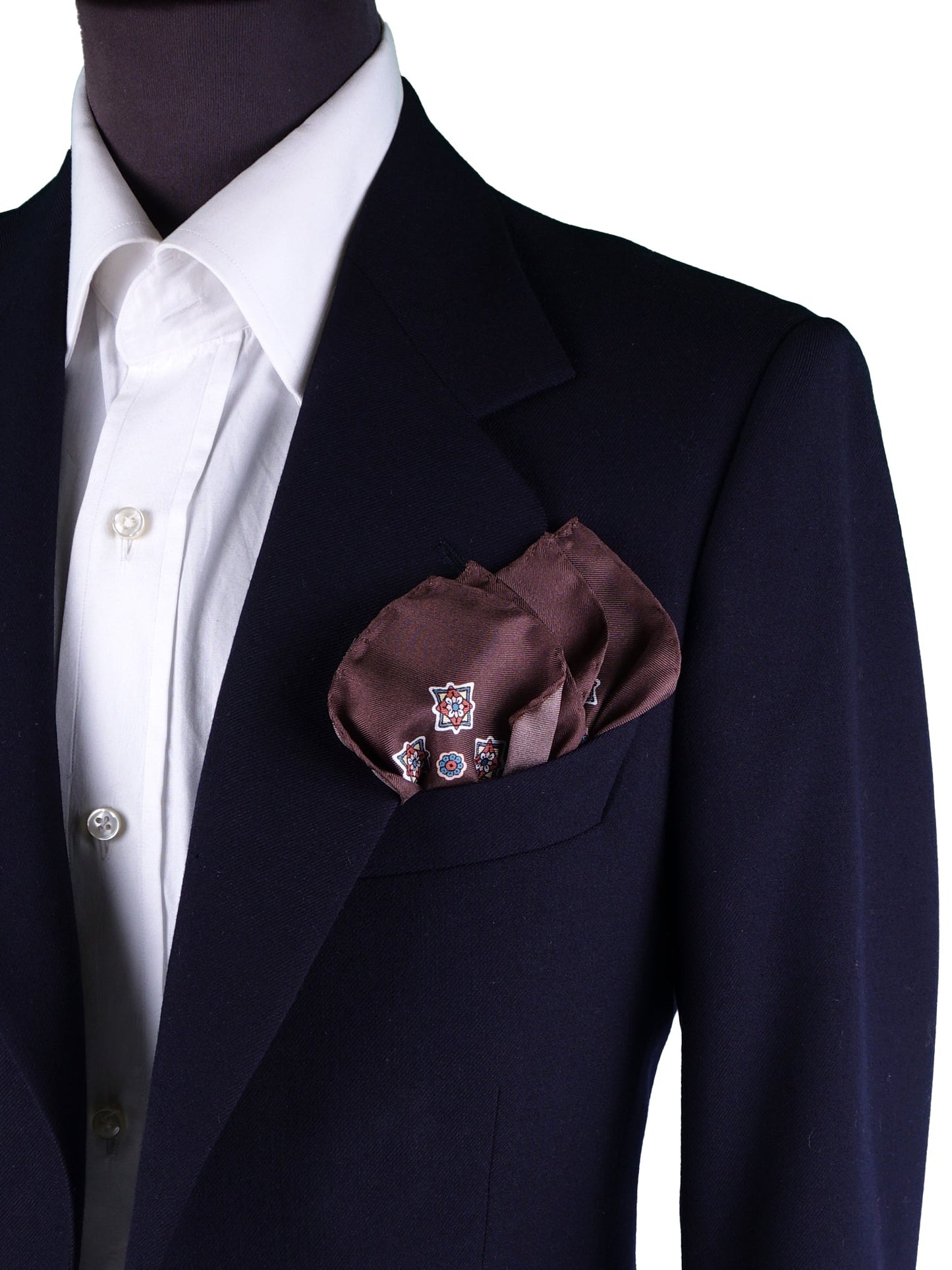 Brown Pocket Square in Pure Printed Silk HOFFMAN